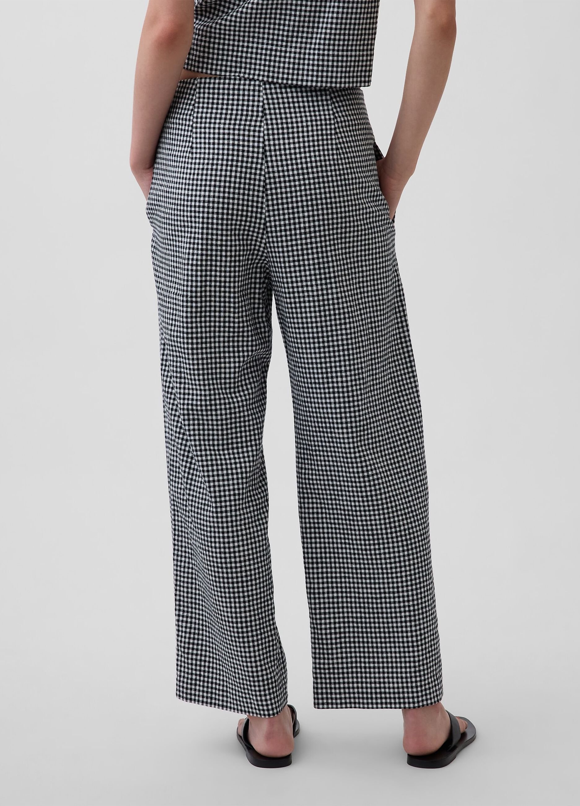 Checked linen-blend trousers
