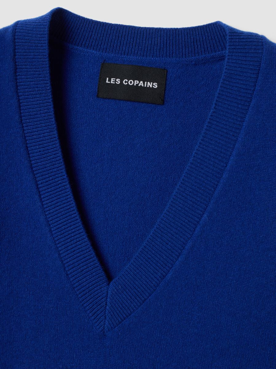 Blue pure wool gilet with deep V-neck_1