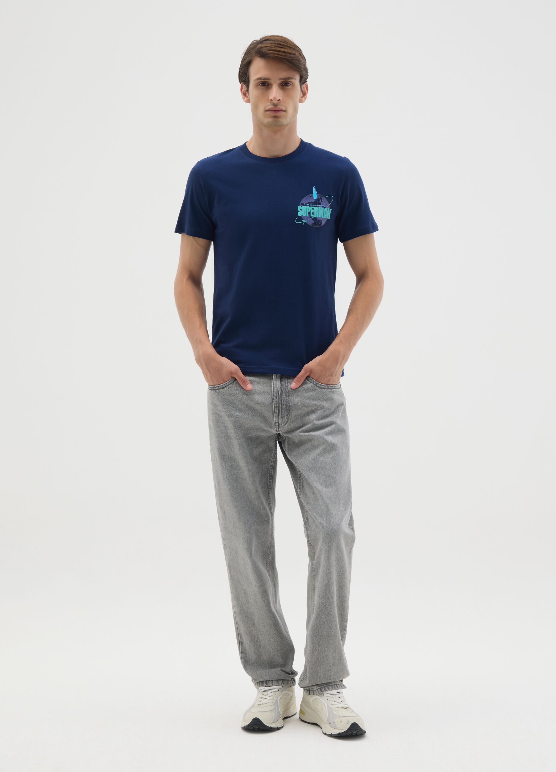 T-shirt da uomo in puro cotone blu Superman