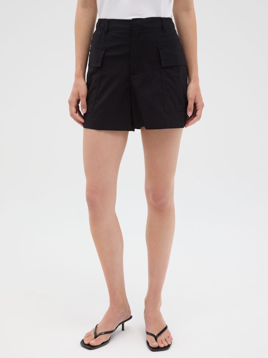 Women's Black Stretch Cotton Regular Fit Shorts_1