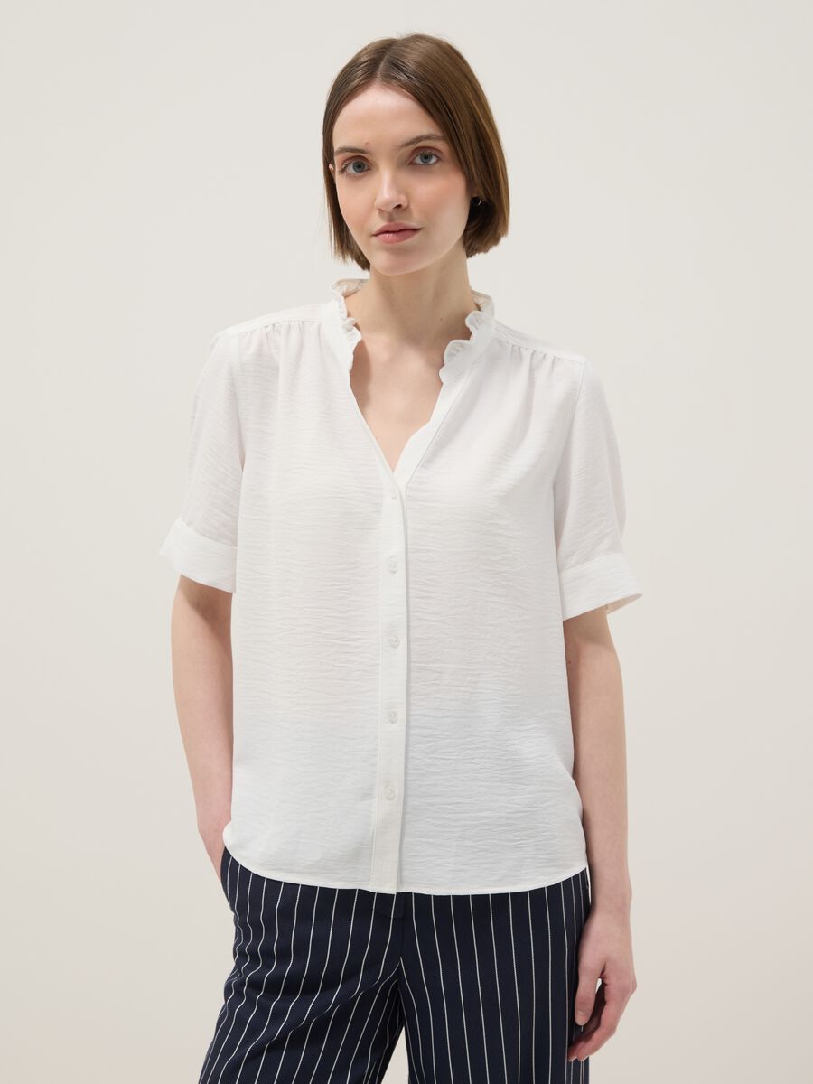 Camicia a maniche corte in puro cotone bianca regular fit_3