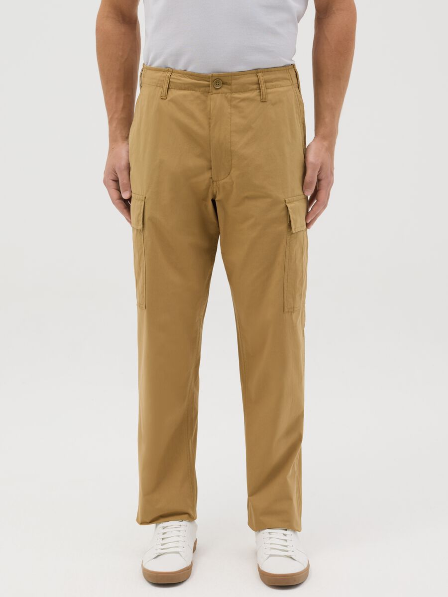 Beige cargo trousers in cotton_1