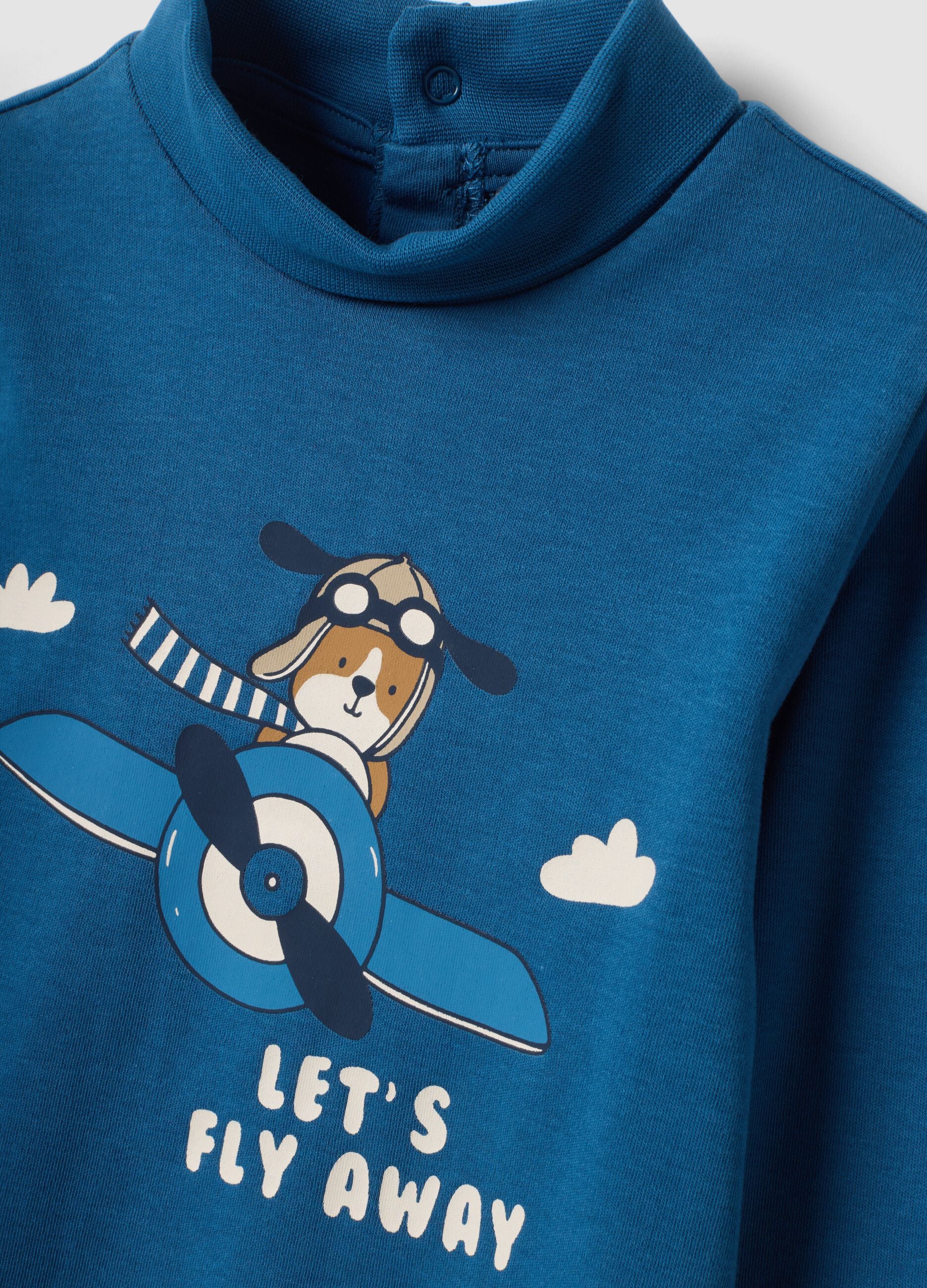 Blue organic cotton polo neck T-shirt