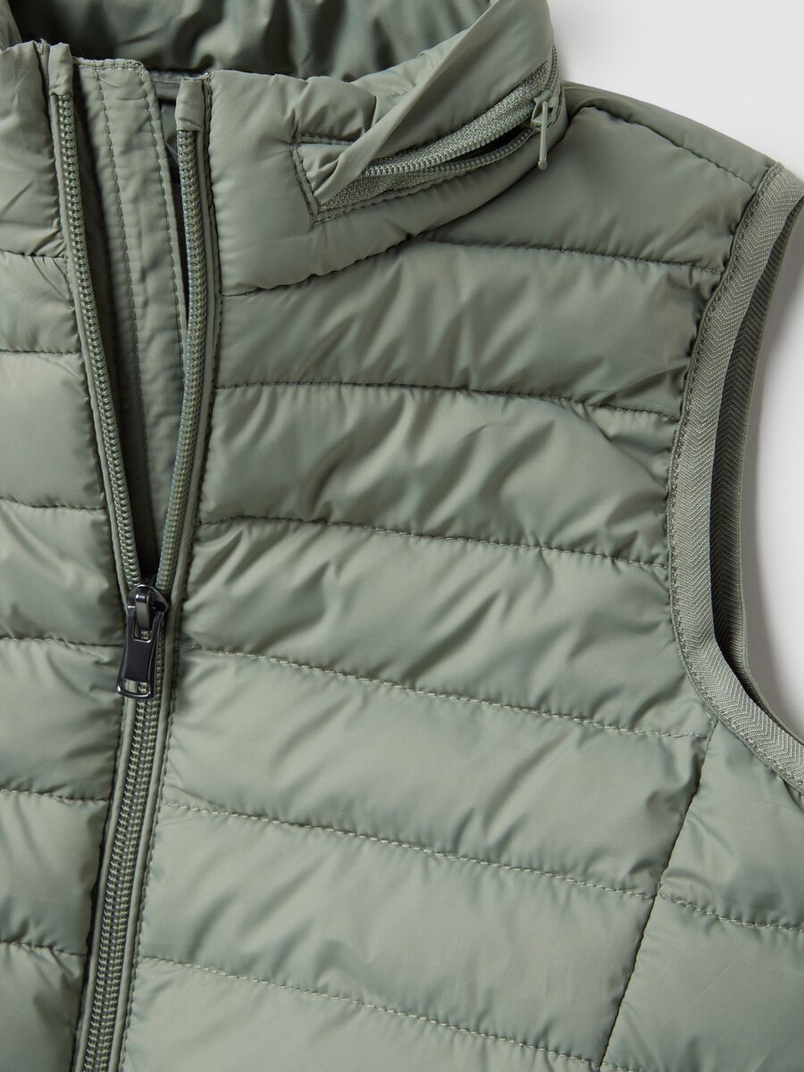 Kids' green padded waistcoat, regular fit, water repellent with zip_2