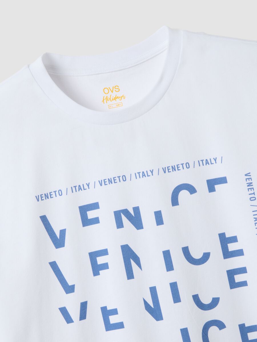 White pure cotton T-shirt with front print, regular fit_5