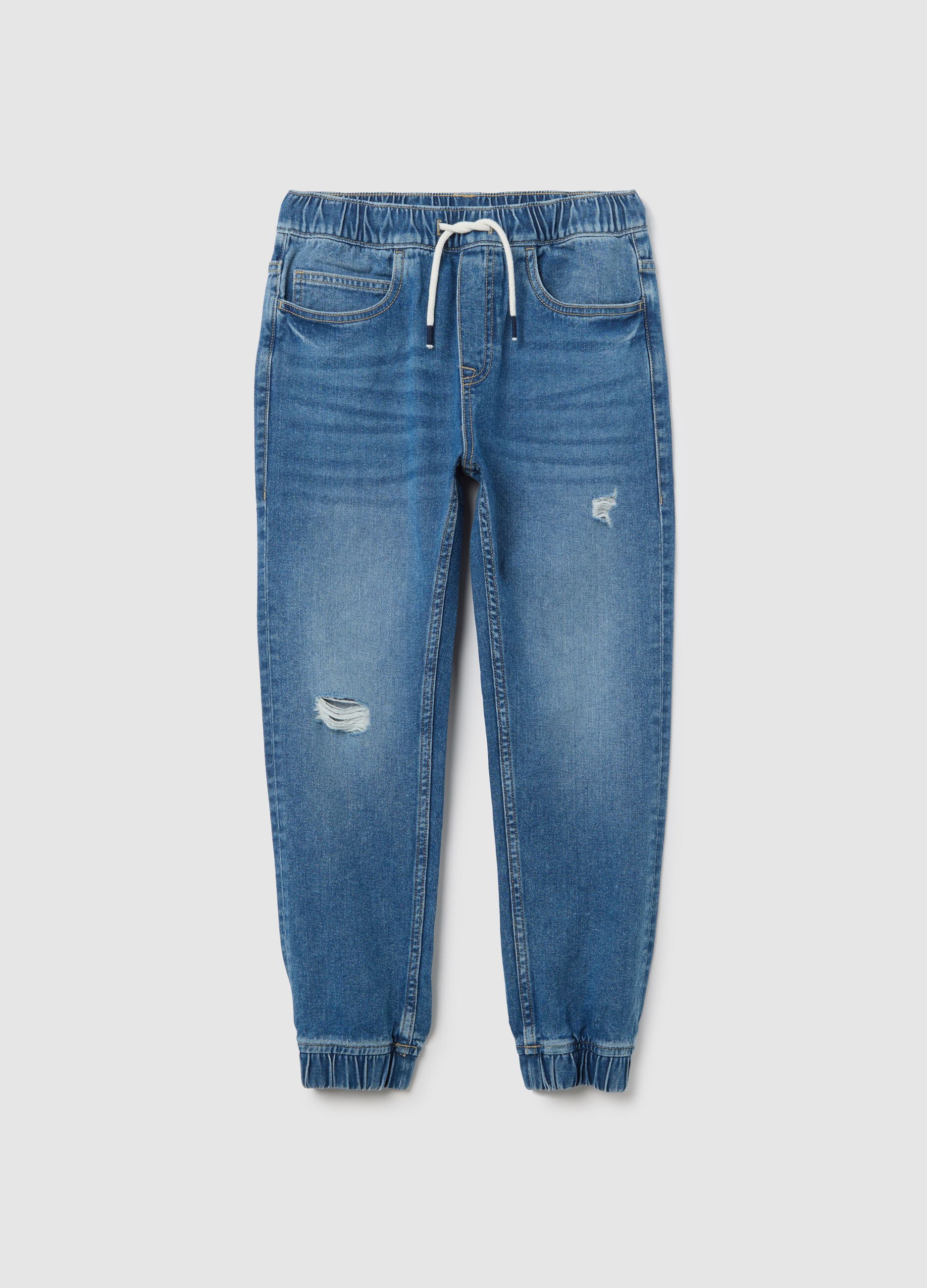 Carrot-fit joggers in denim with drawstring
