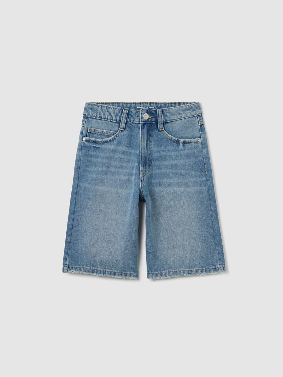 Rigid denim baggy shorts for boys_0