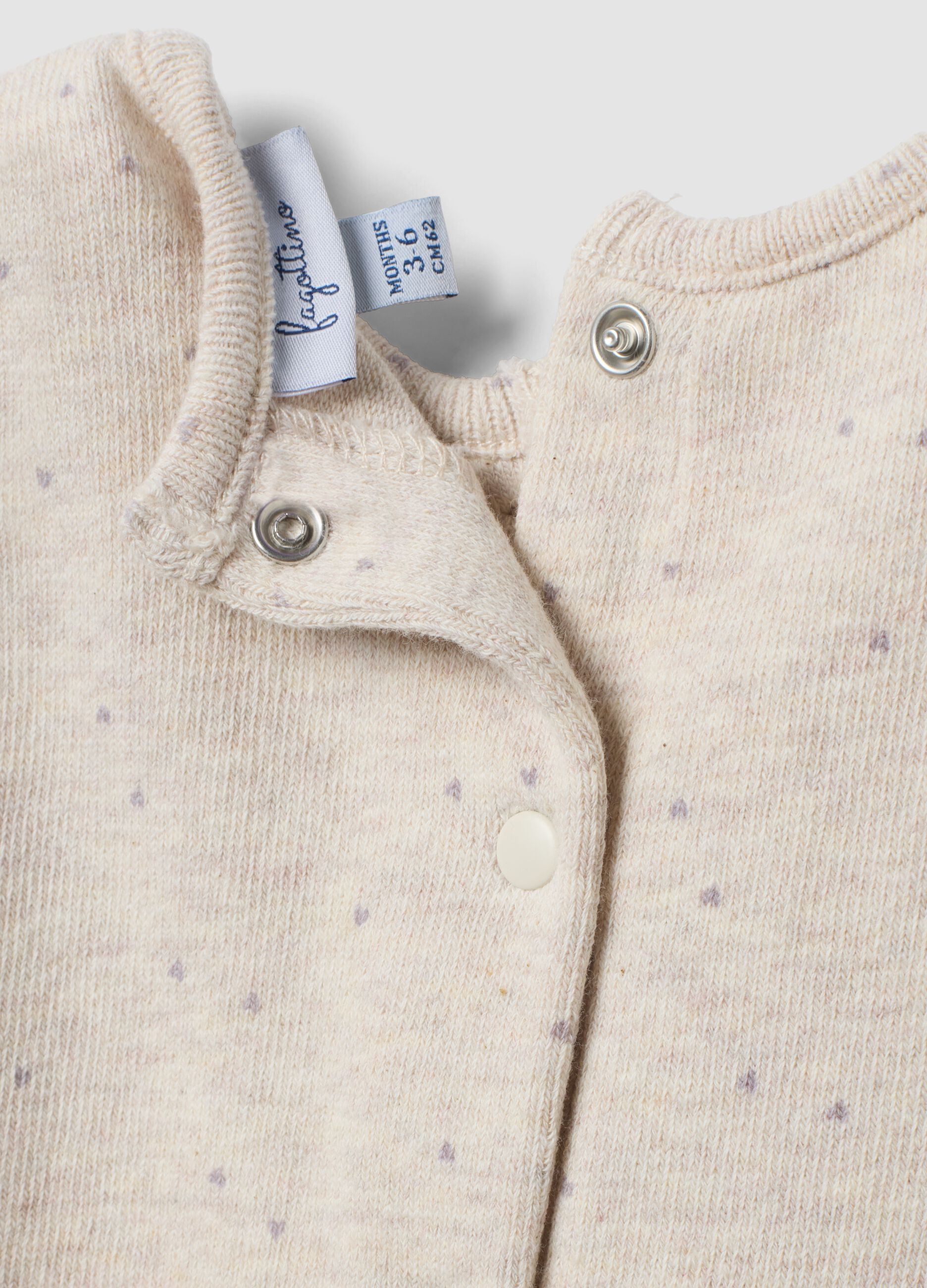 Beige organic stretch cotton sleepsuit with buttons for baby girl