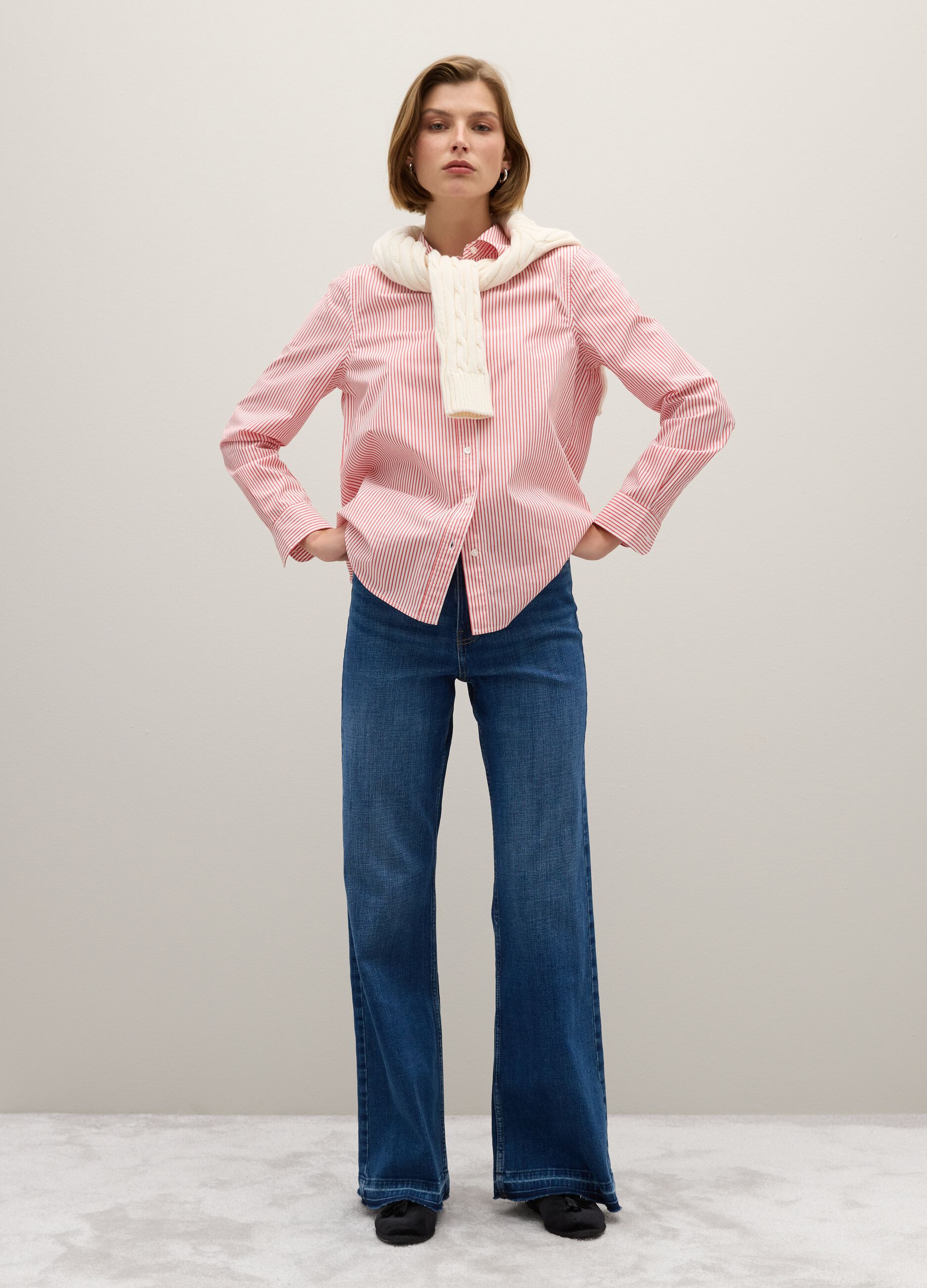 Wide Leg Stretch Blue Denim Jeans