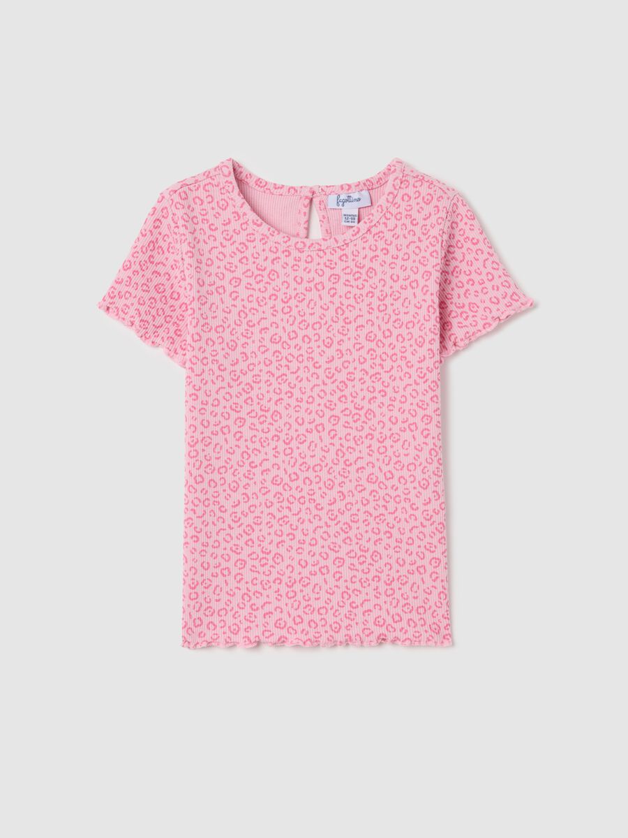 Pink ribbed T-shirt with animal print_0