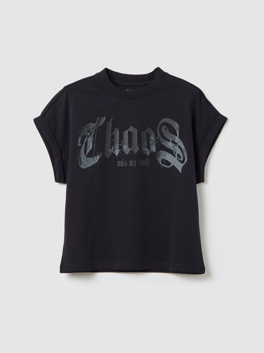 T-shirt da ragazza in puro cotone nero regular fit con stampa_3