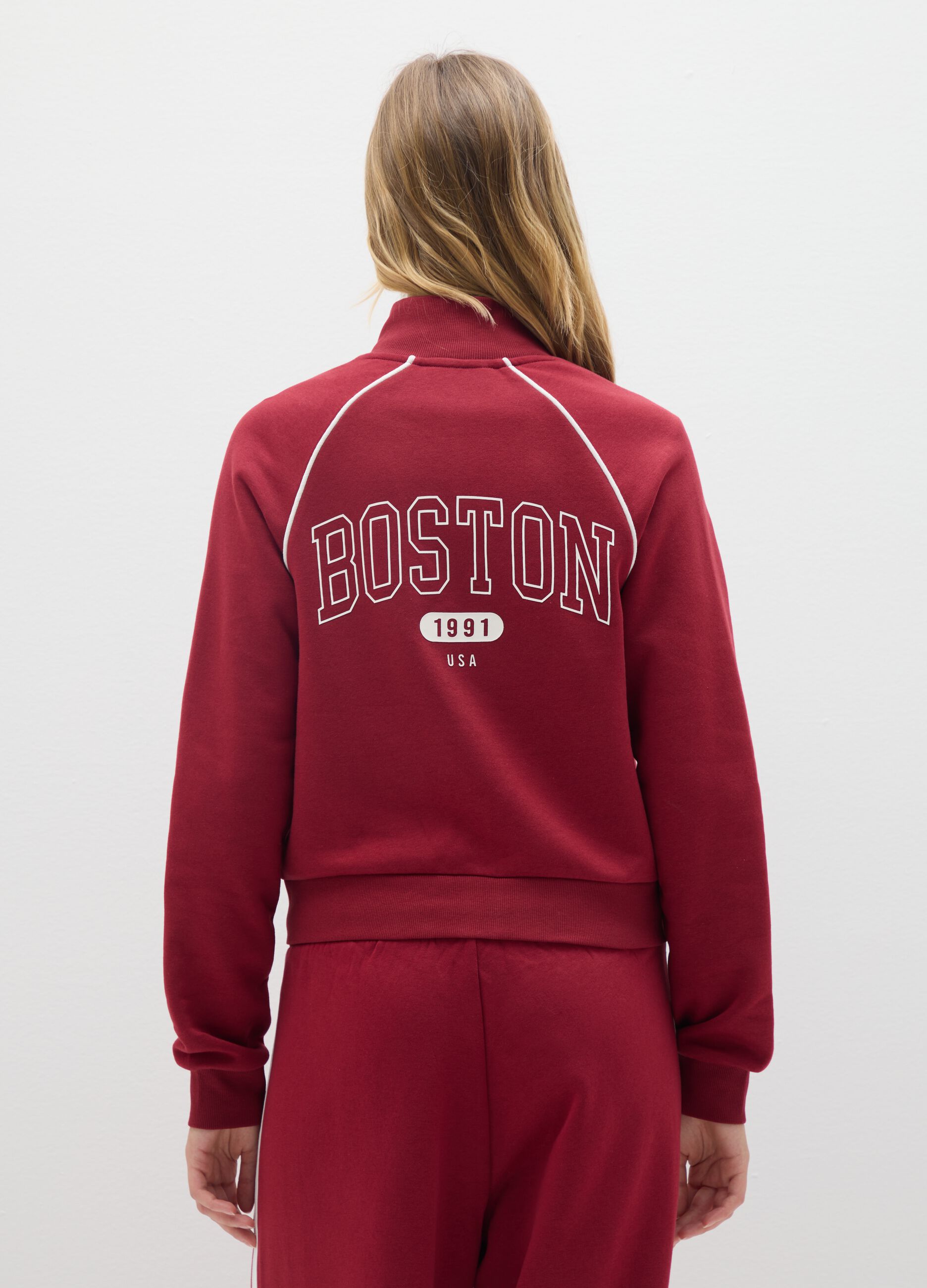 Red regular fit cotton blend sweatshirt