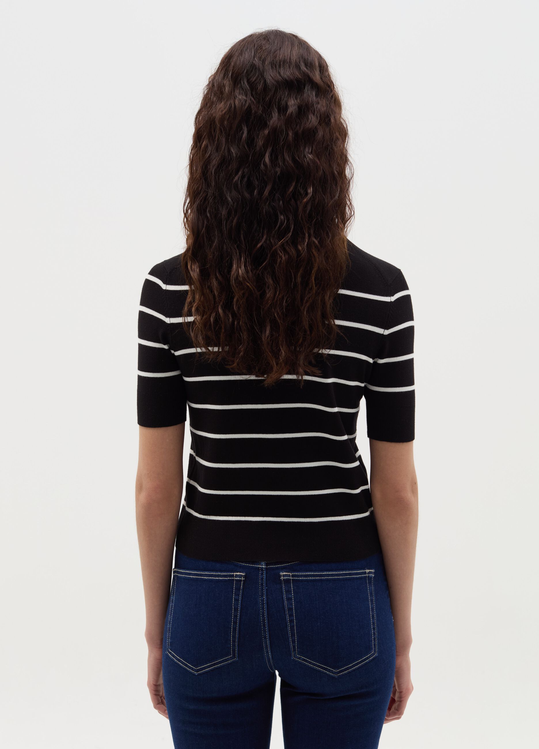 Short-sleeved top with striped design