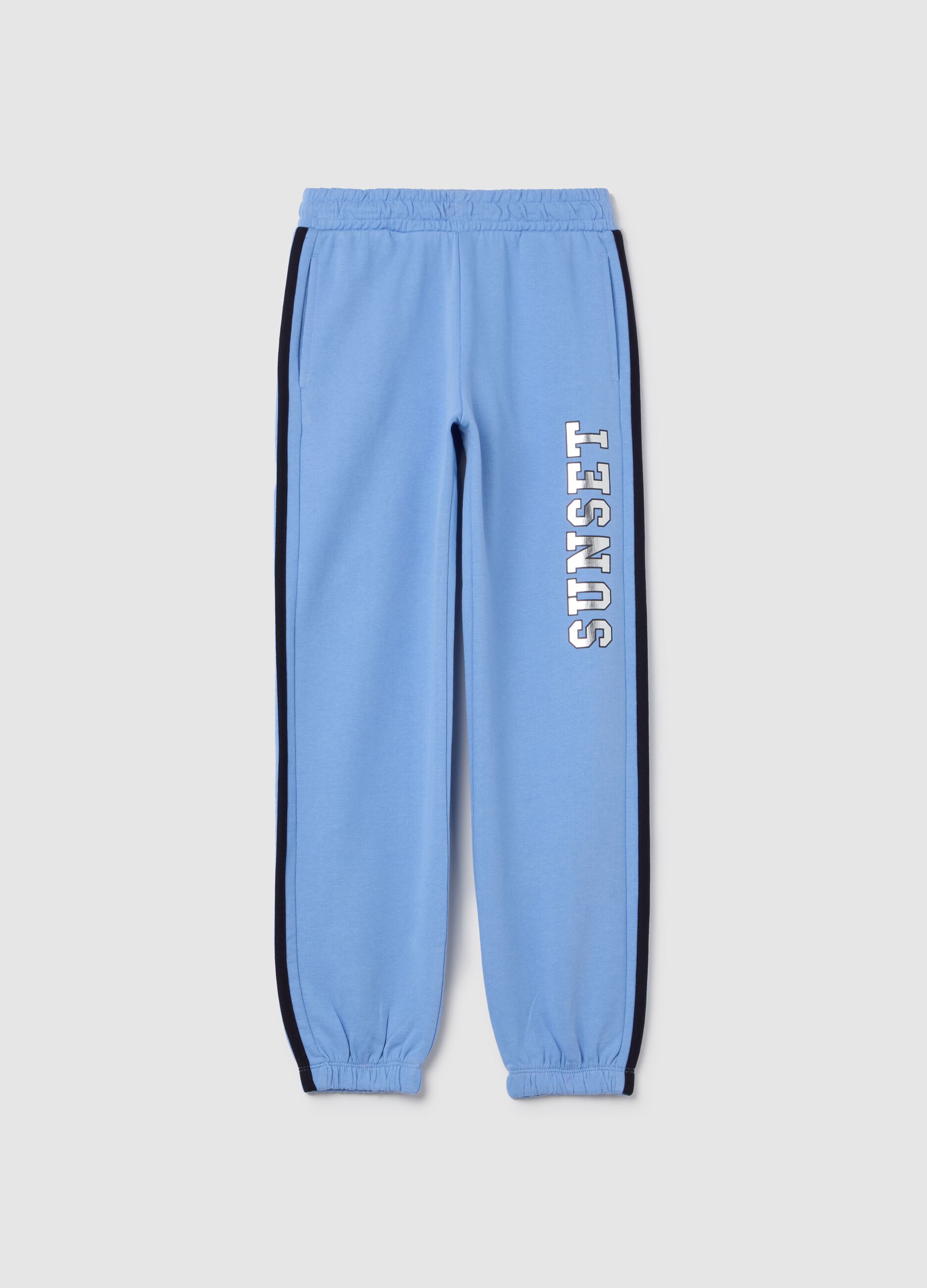 Joggers with contrasting bands and "Sunset” print