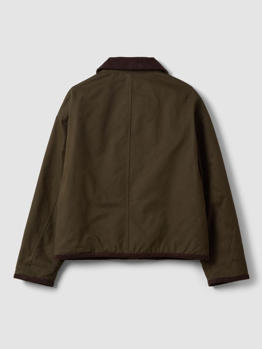 Brown pure cotton jacket with ribbed collar_6