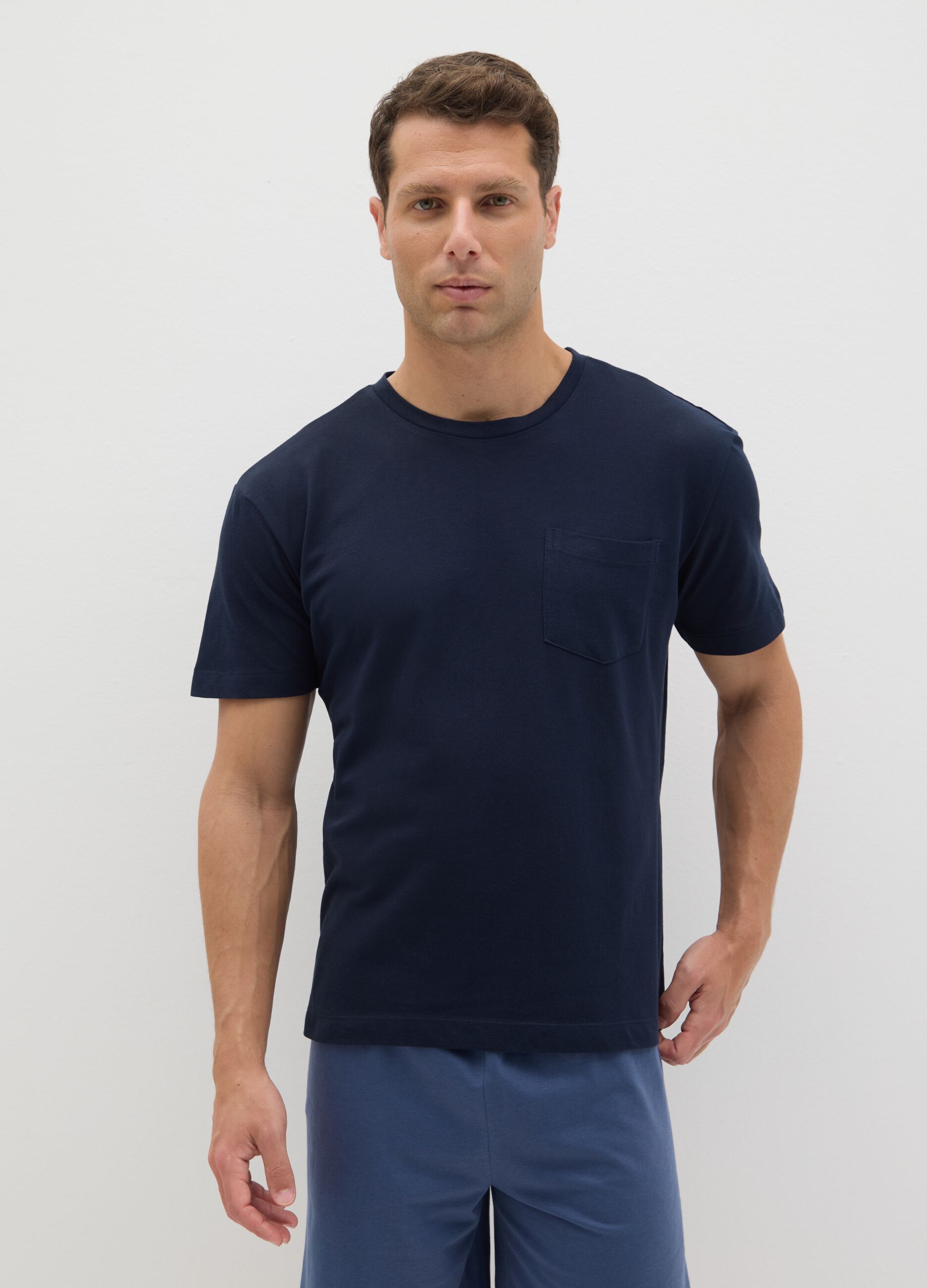 Men's blue cotton regular fit t-shirt and bermuda shorts set