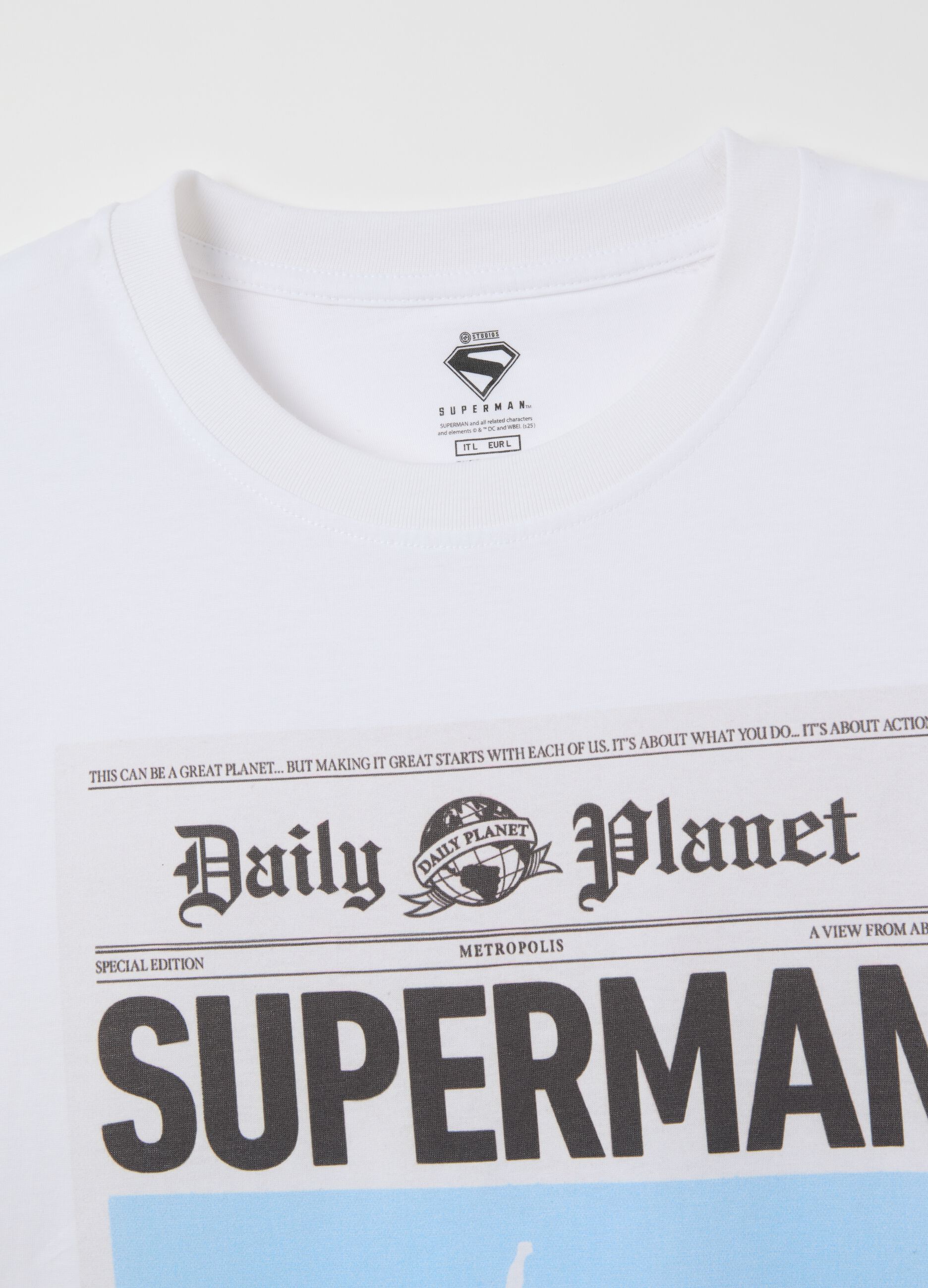 Men's white pure cotton T-shirt with Superman logo