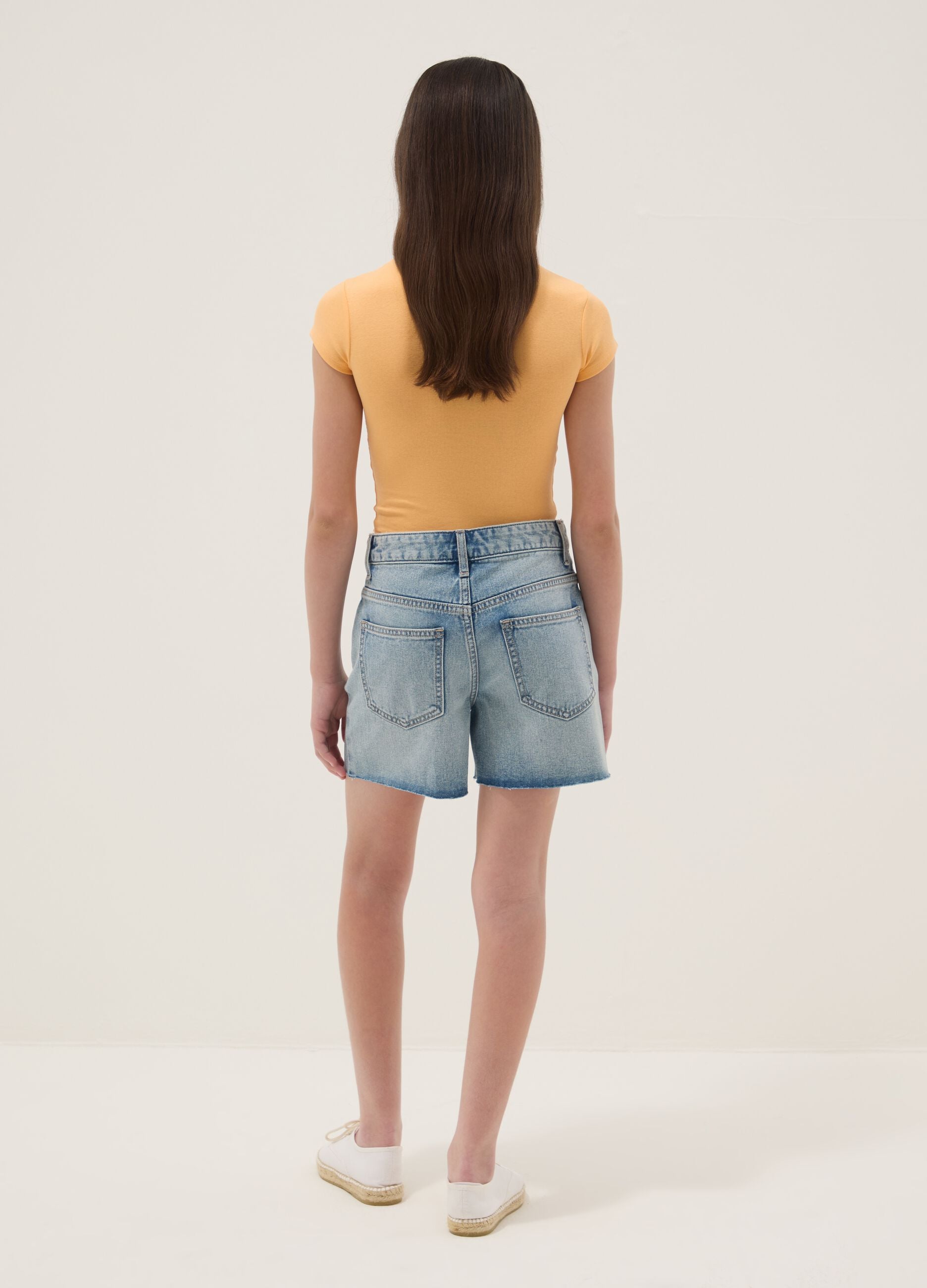 Shorts denim blu in puro cotone da ragazza straight fit