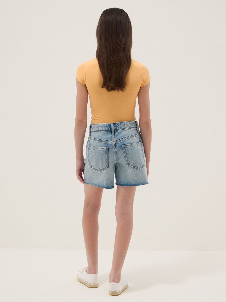 Shorts denim blu in puro cotone da ragazza straight fit_1
