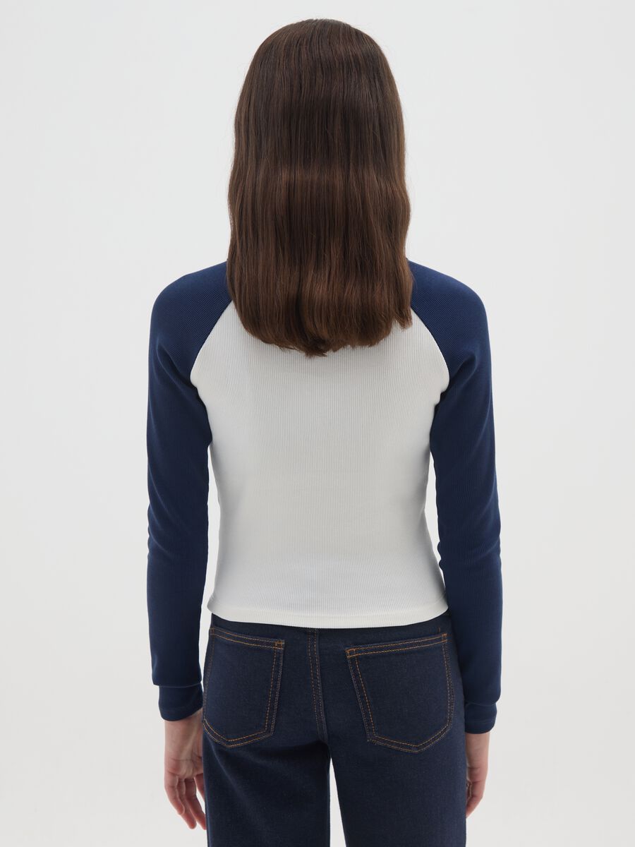 Girls' long sleeve white and blue cotton t-shirt_1