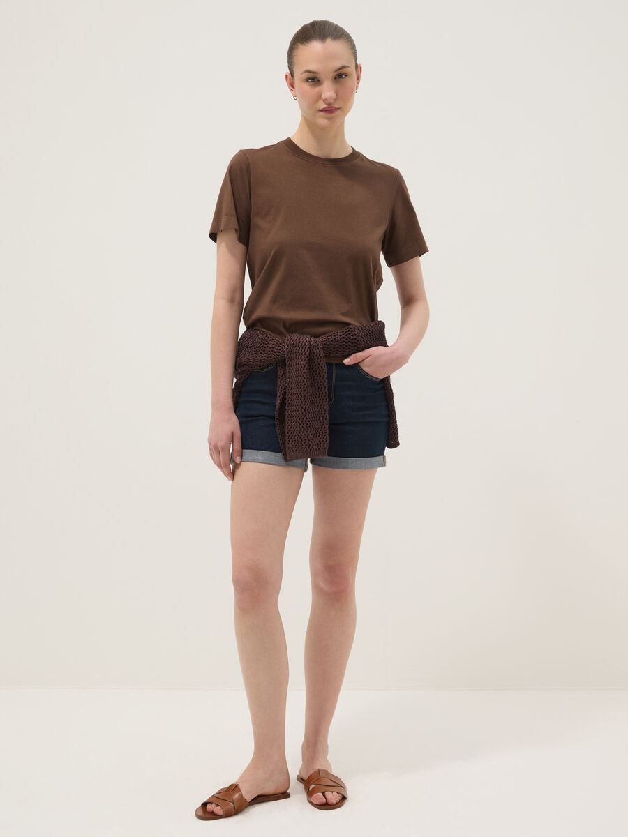 T-shirt marrone a maniche corte in puro cotone regular fit_2