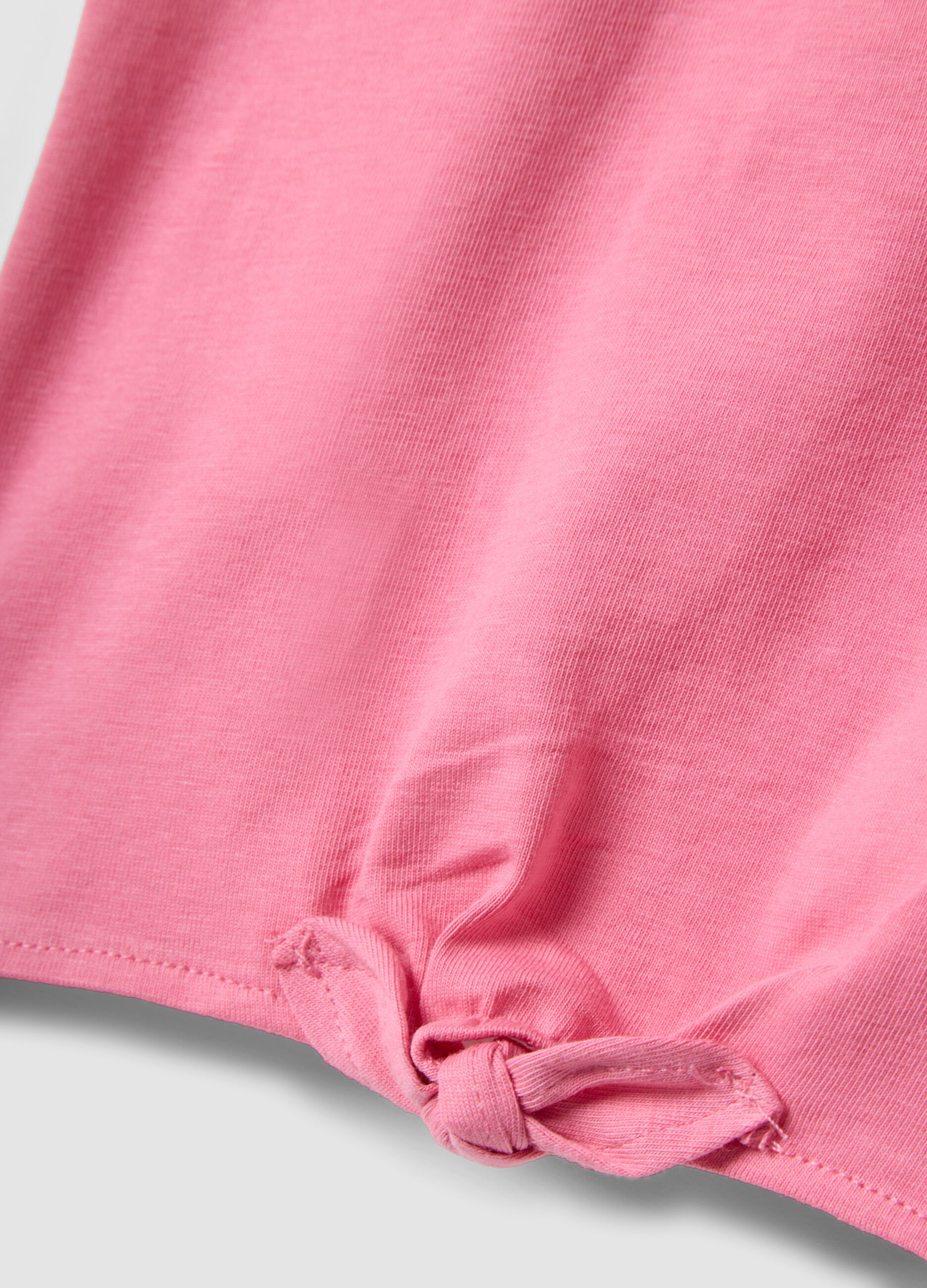 T-shirt rosa a maniche corte in cotone elasticizzato con stampa floreale per bimba regular fit