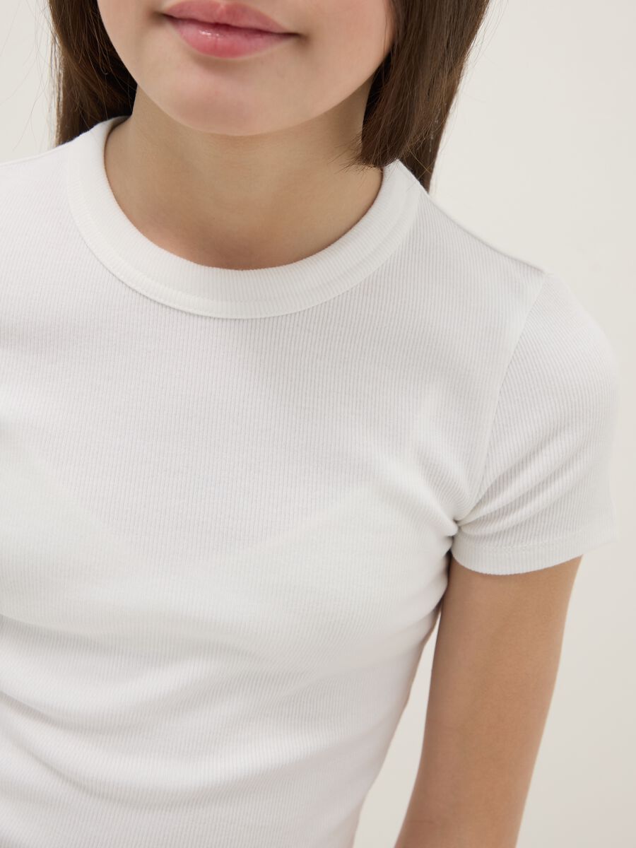 T-shirt fitted in cotone elasticizzato bianca per ragazza_2