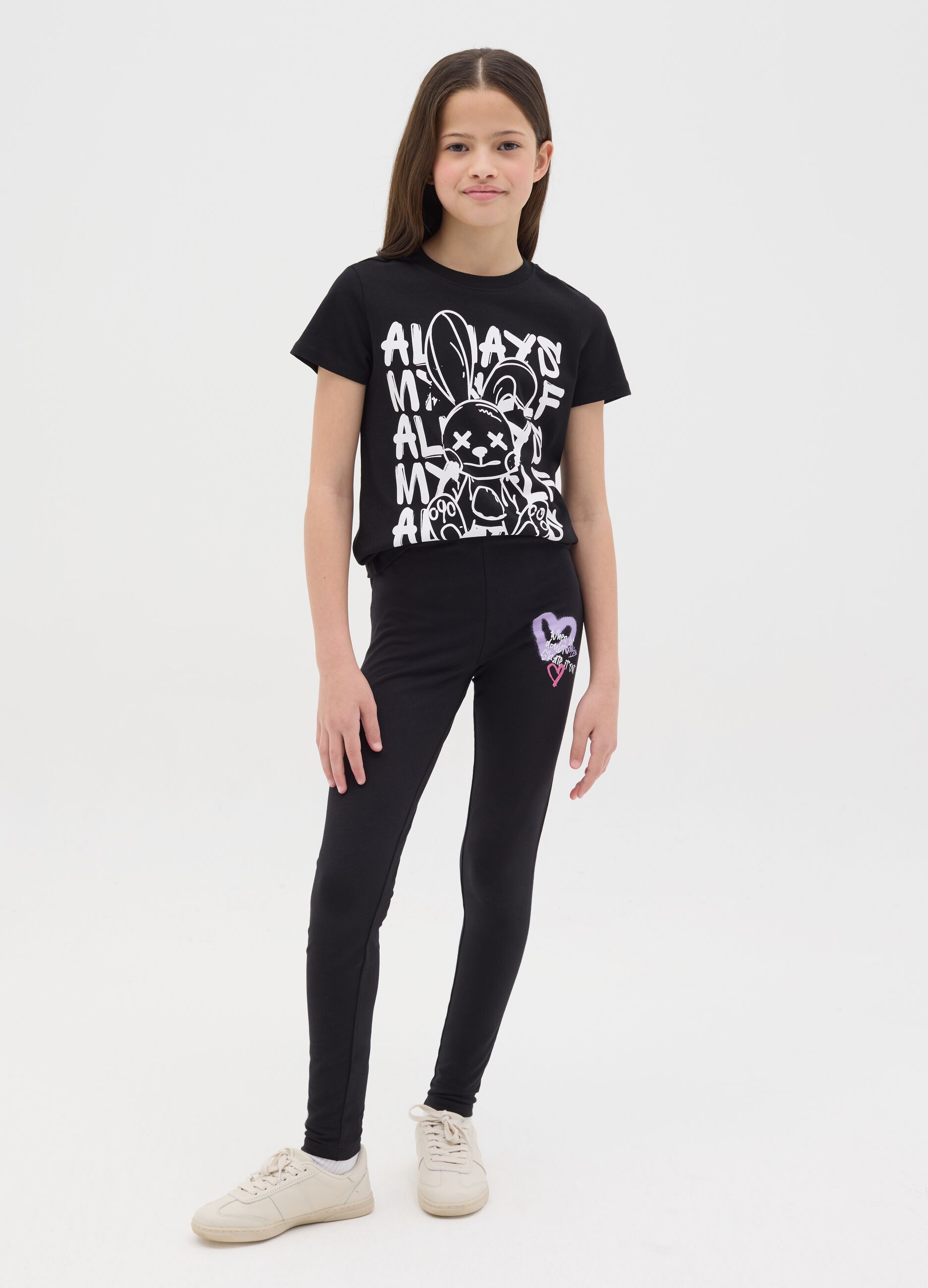 Stretch cotton leggings with lettering print