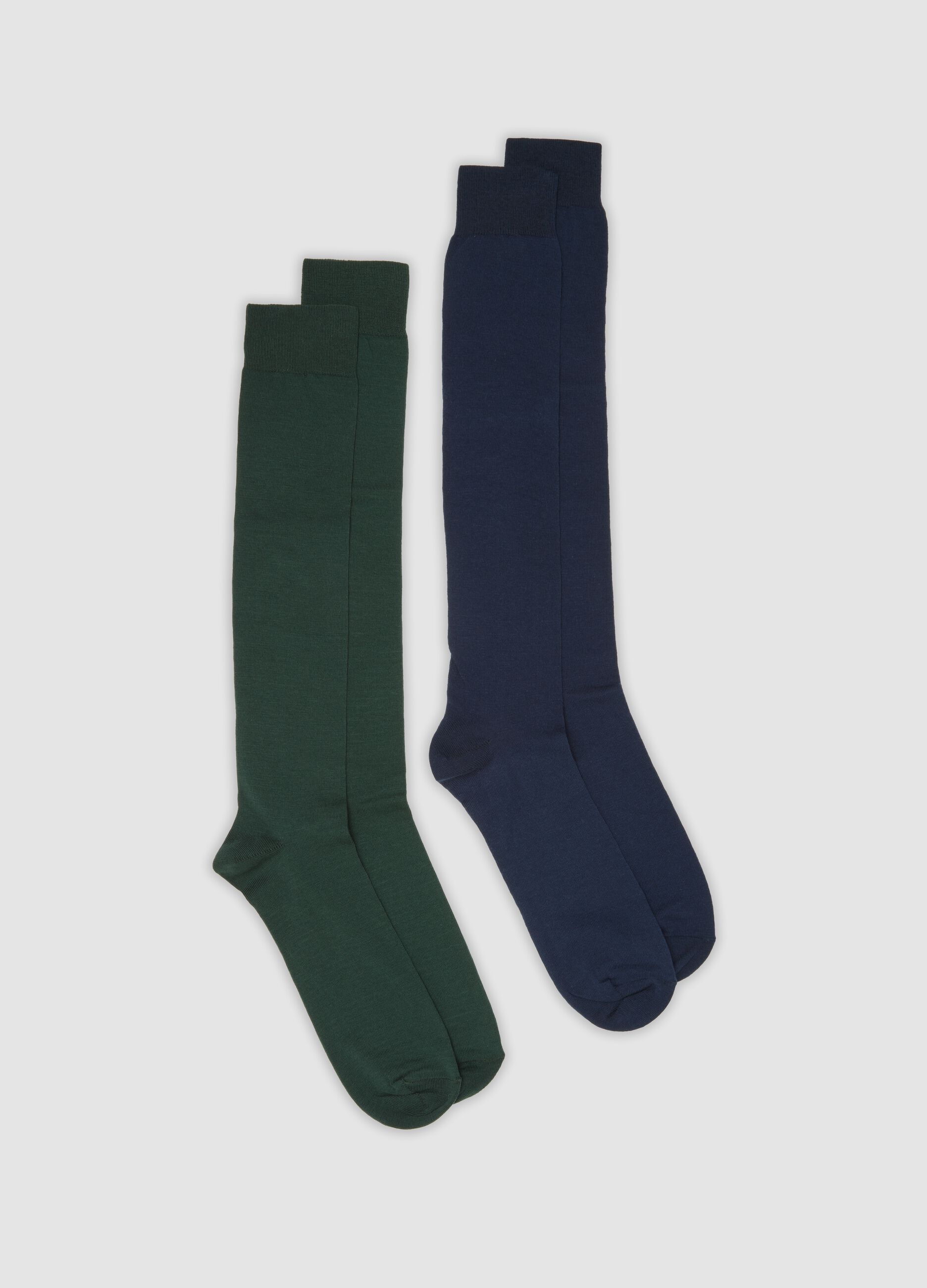 Bipack di calze lunghe blu e verdi in cotone elasticizzato