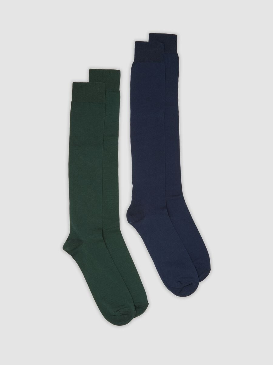 Two-pack of blue and green long socks in stretch cotton_0
