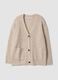 Beige stretch-fabric cardigan with deep V-neck_4
