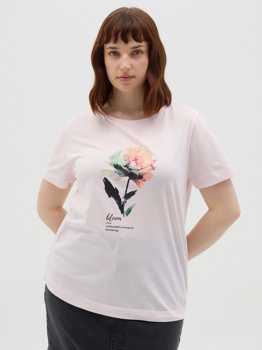 Curvy pink short-sleeved T-shirt in cotton_0