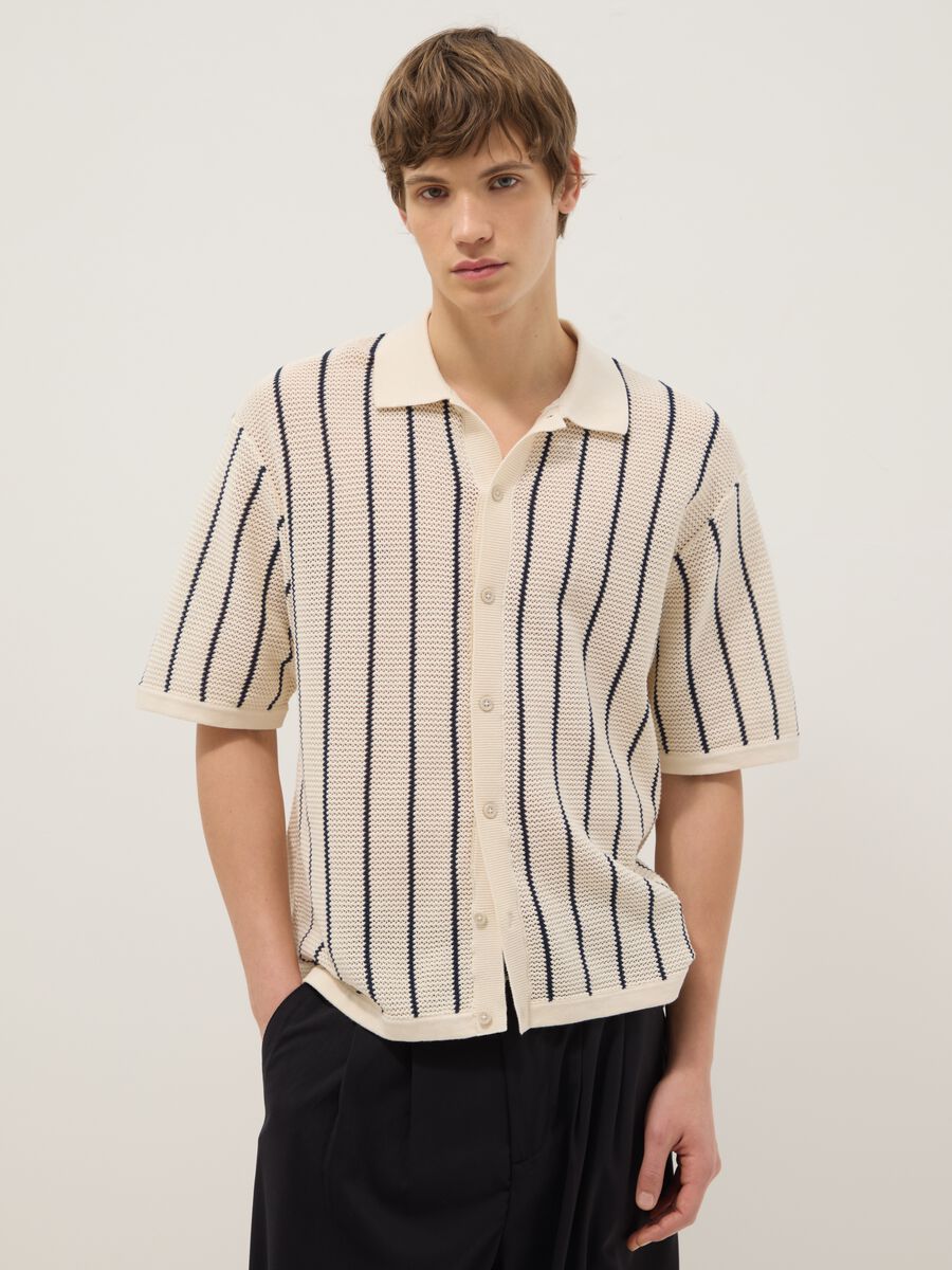 Multicolour striped pure cotton polo with bowling collar, regular fit_1