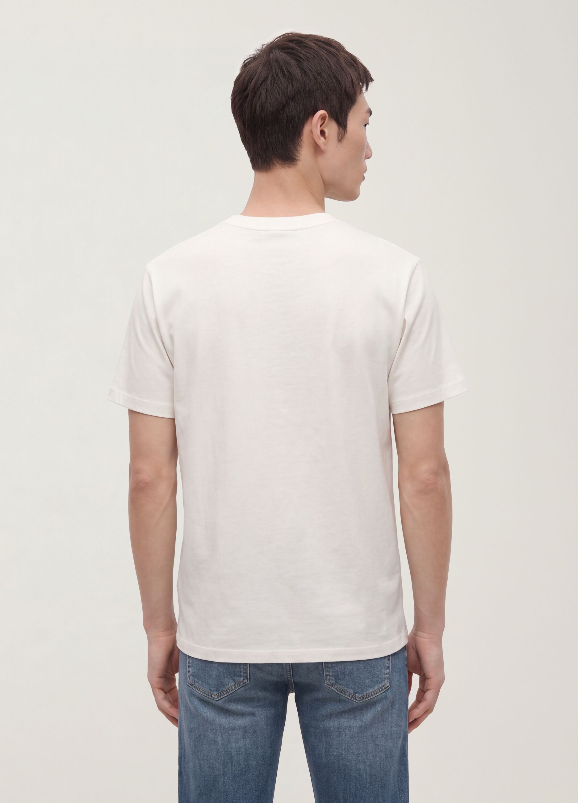 White pure cotton crew-neck T-shirt, relaxed fit