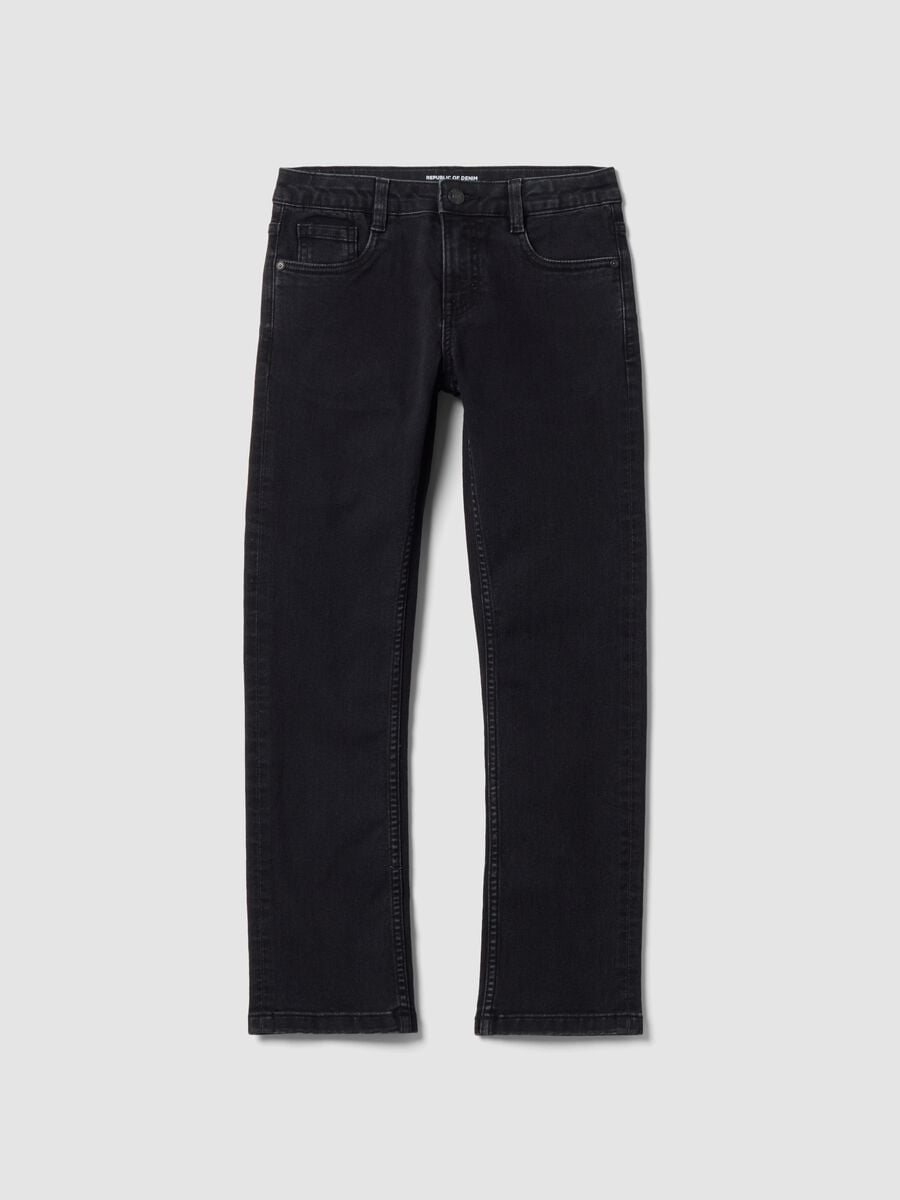 Boys&rsquo; black denim stretch-cotton jeans, regular fit_3