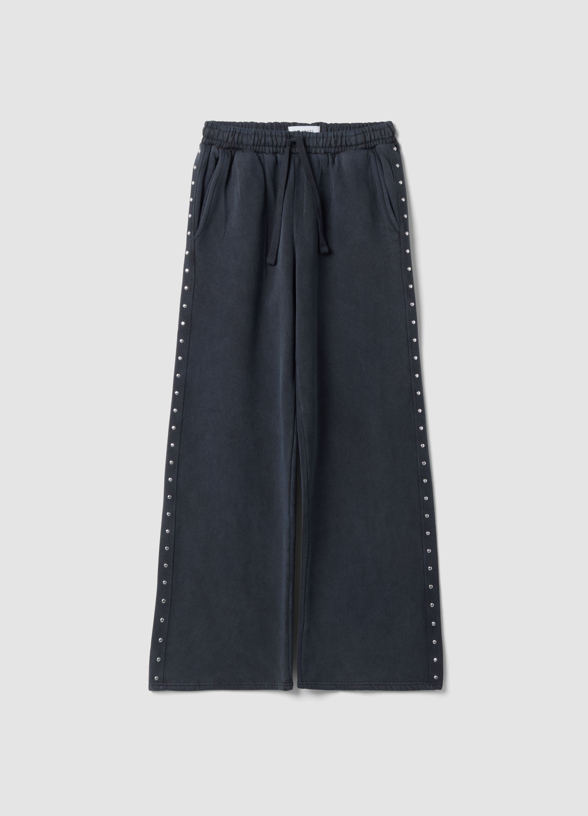 Grey wide-leg cotton-blend joggers with rhinestones
