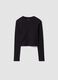 T-shirt nera in cotone organico elasticizzato con collo a costine per ragazza_3