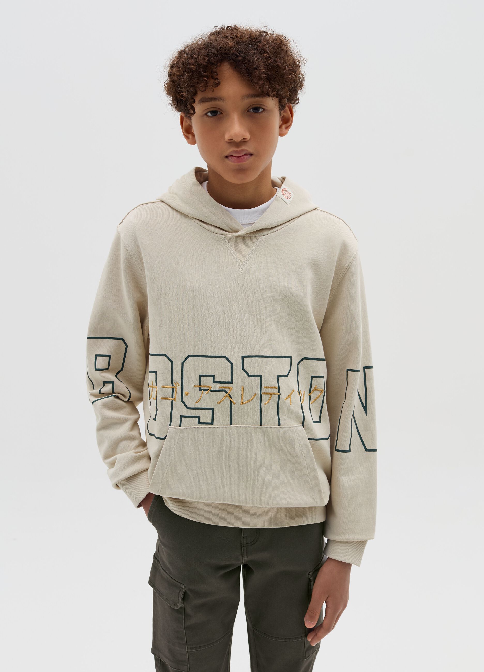 Sweatshirt with print and ideograms embroidery
