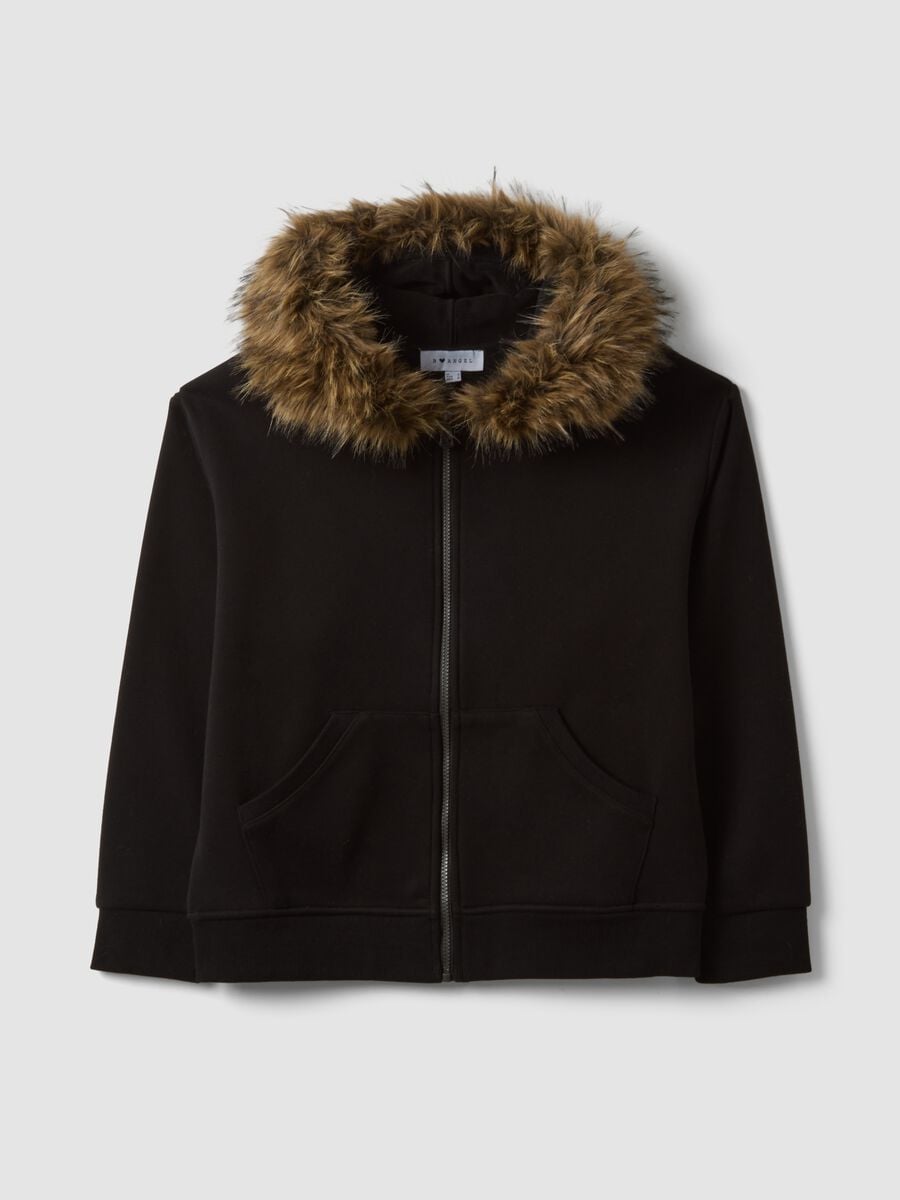 Felpa nera in tessuto elasticizzato con girocollo relaxed fit_0
