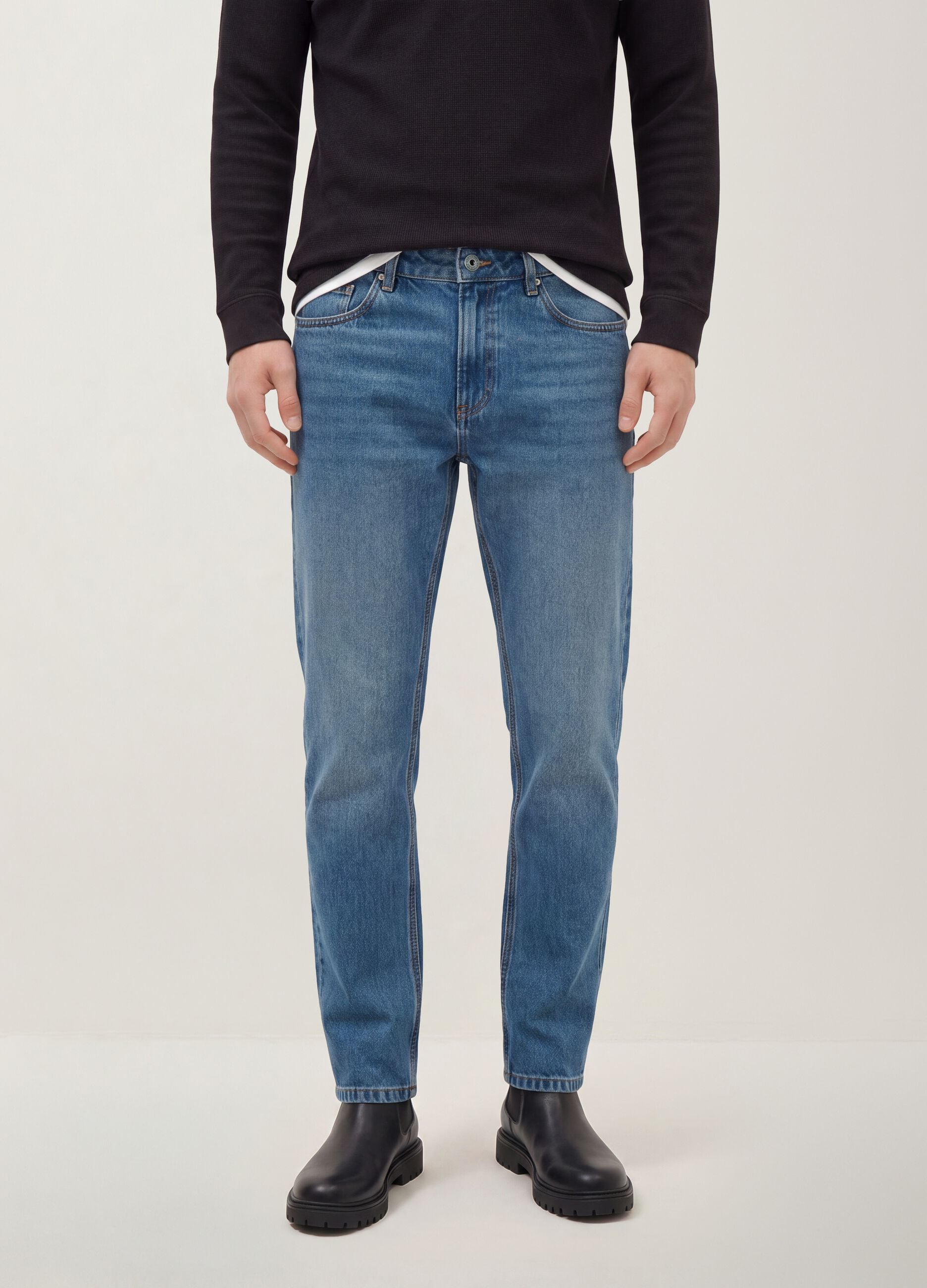 Blue denim jeans in pure cotton, regular fit