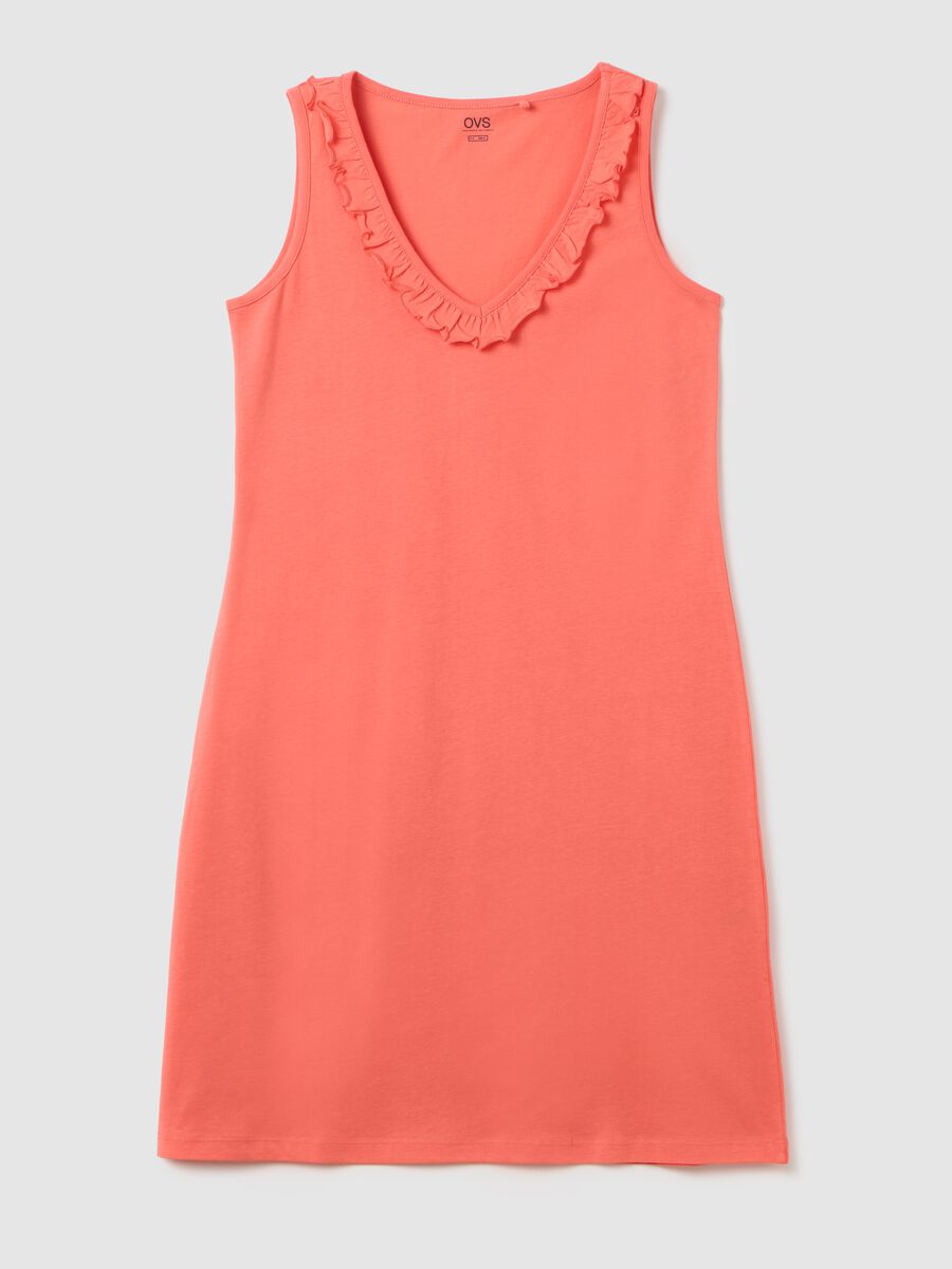 Women's orange pure cotton dress with ruffles_0