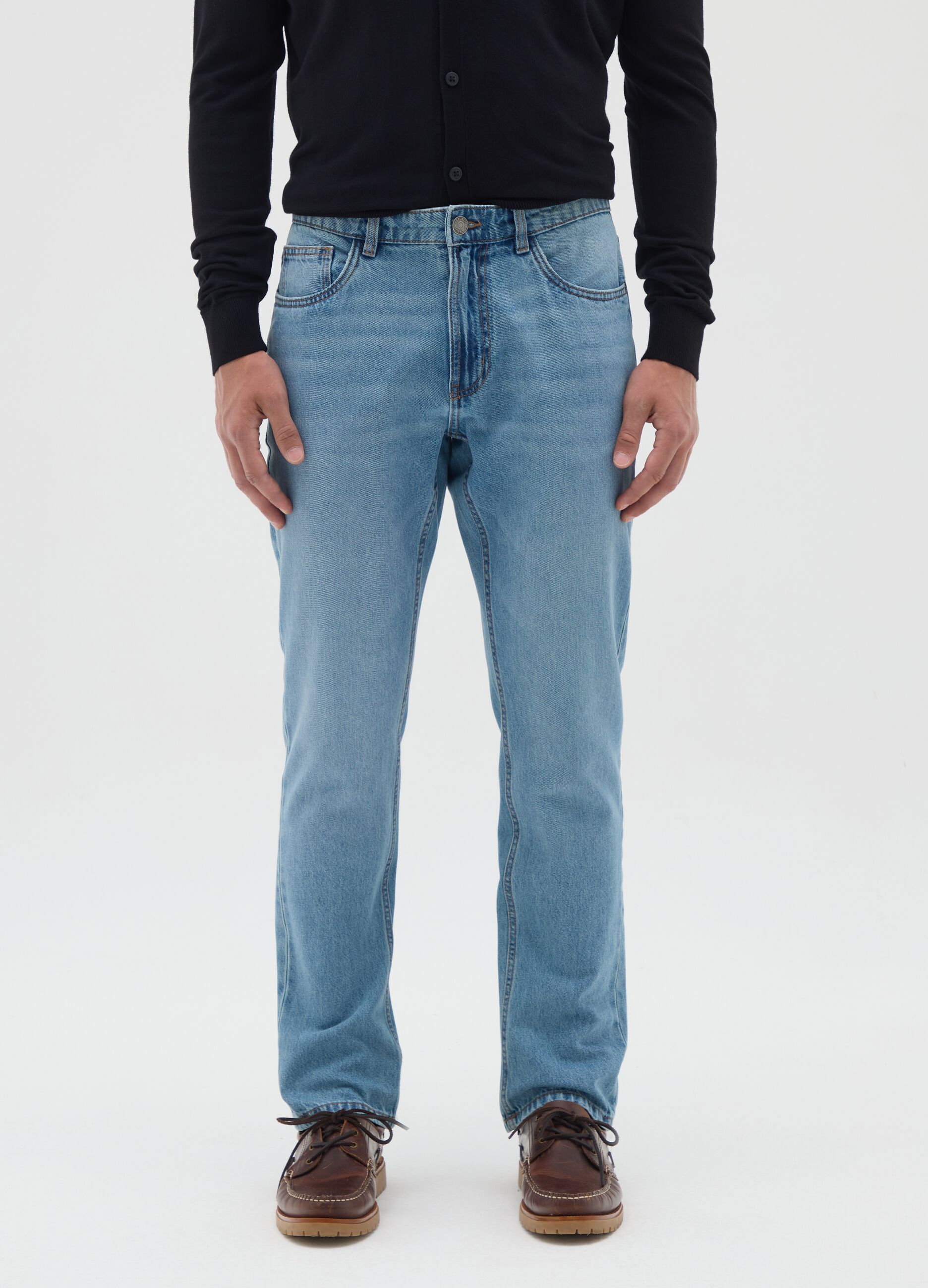 Men's pure cotton blue regular fit jeans