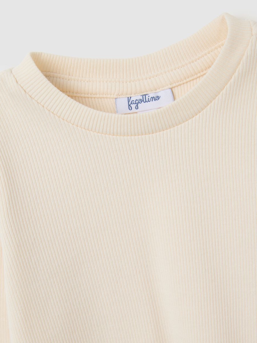 Beige Stretch Cotton Baby Girl Sweater_2