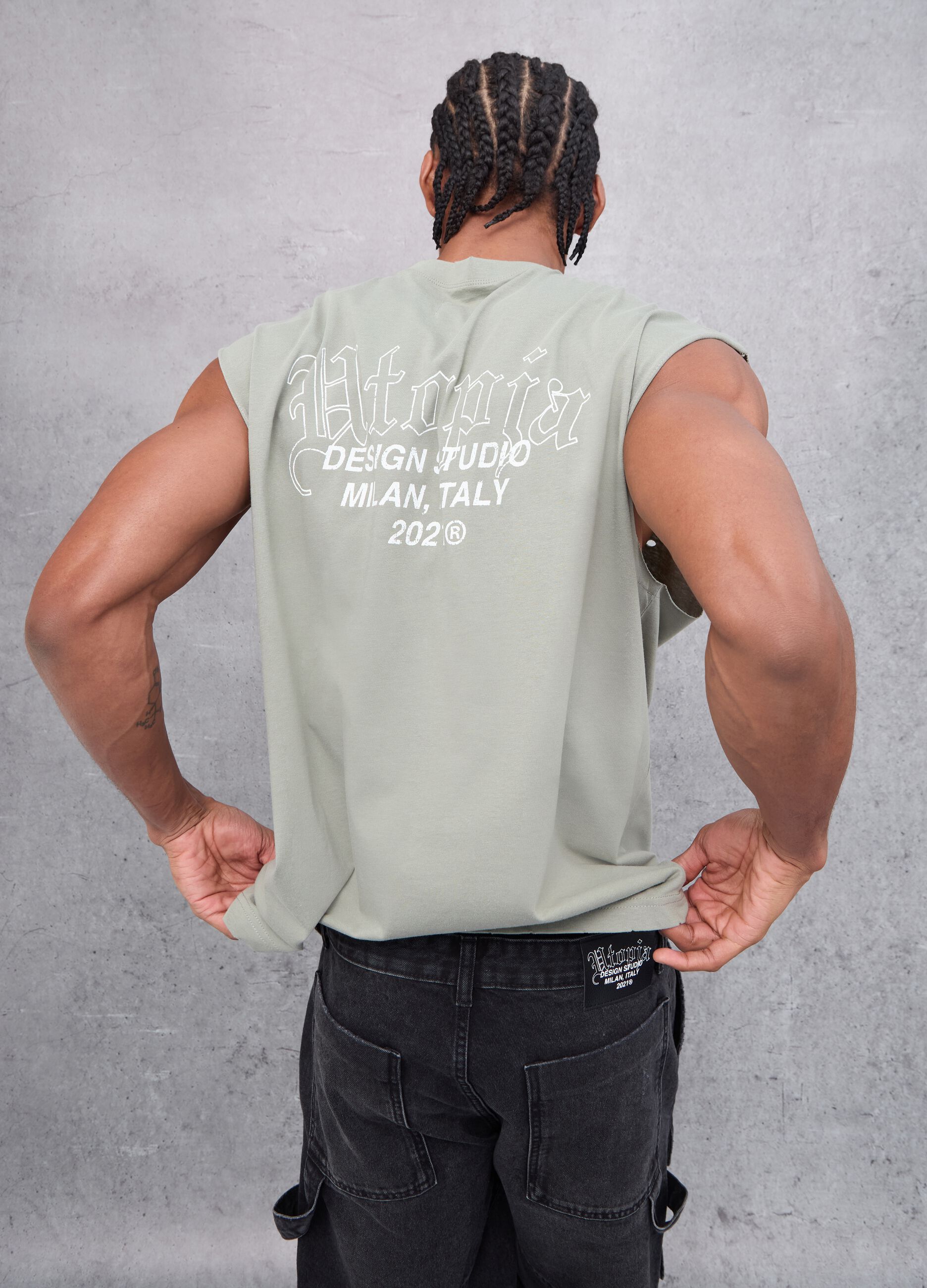Distressed Tank Top Military Green