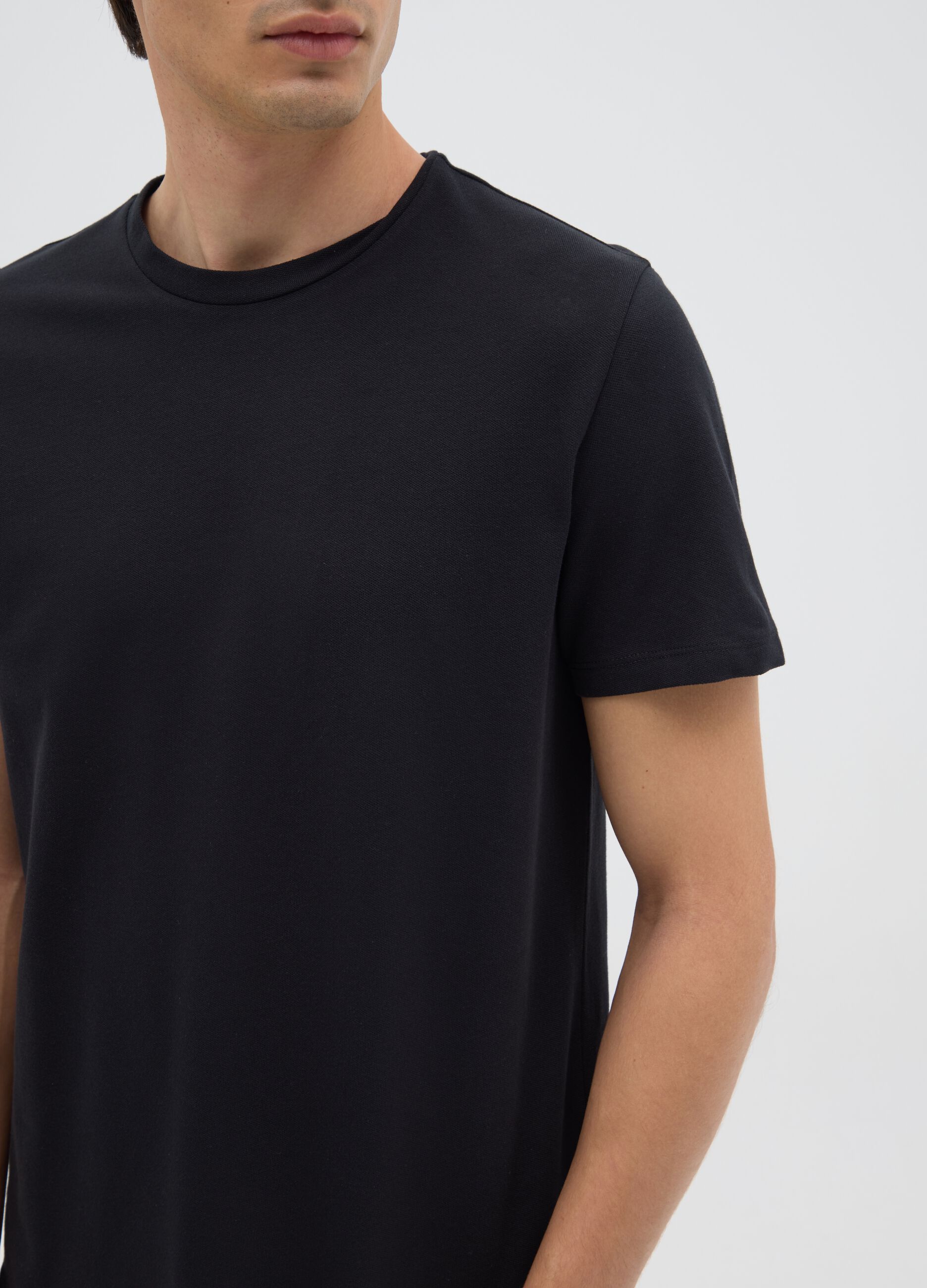 Men's black stretch cotton regular fit T-shirt