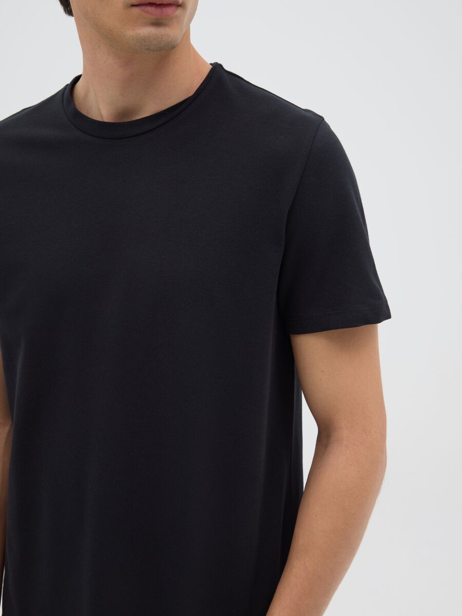Men's black stretch cotton regular fit T-shirt_2