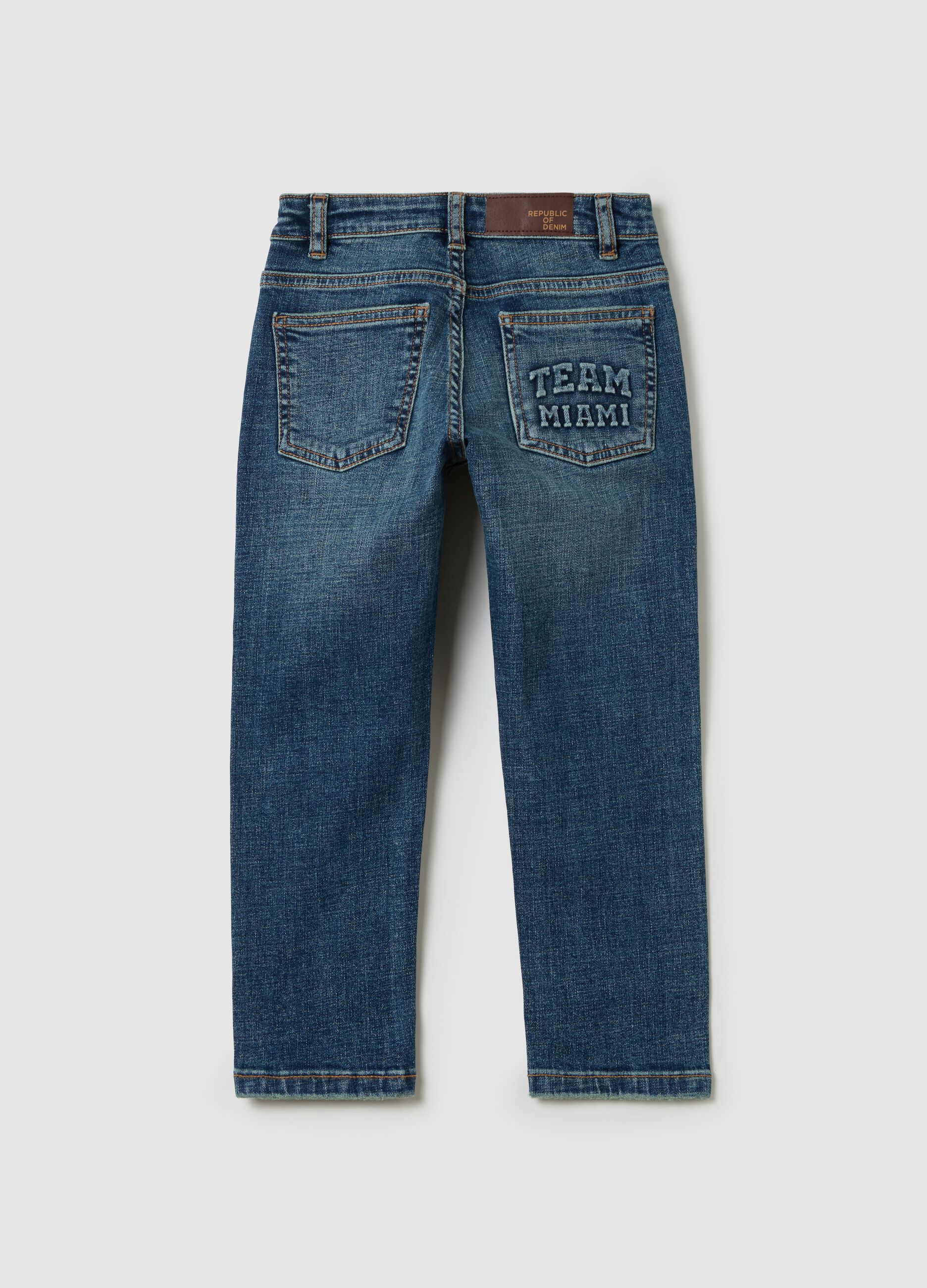 Straight-fit jeans with abrasions and print