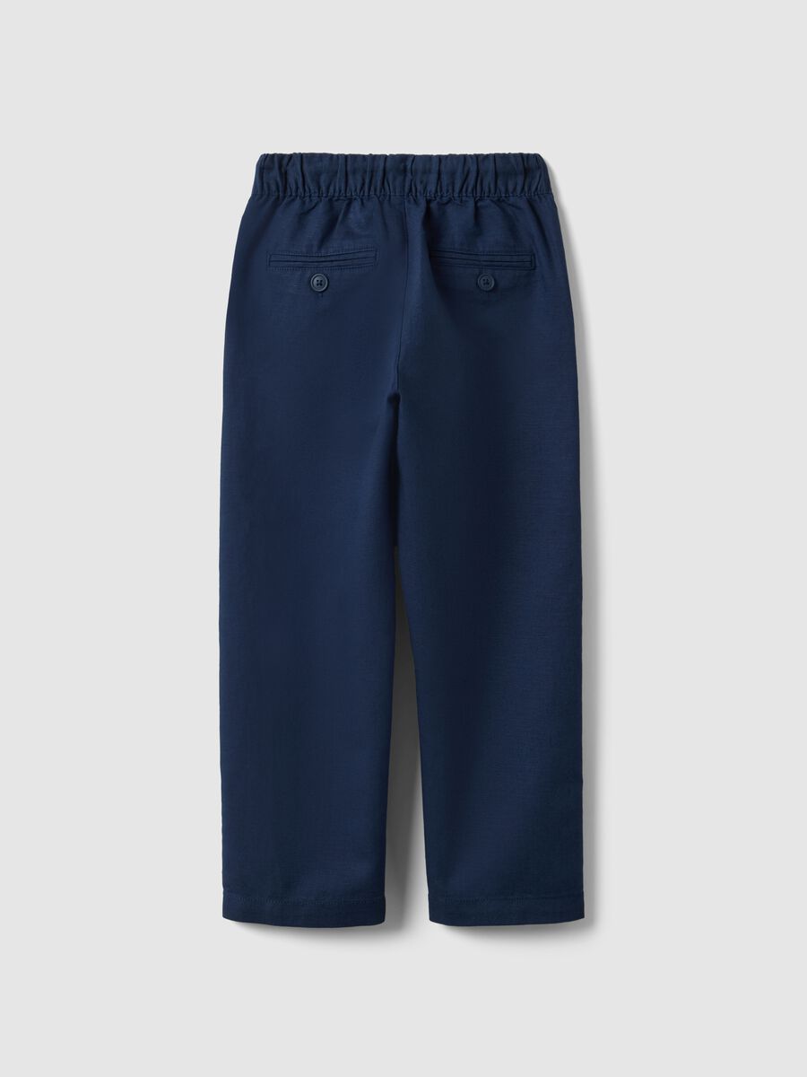 Kids' Regular Fit Blue Cotton and Linen Blend Chino Trousers_1