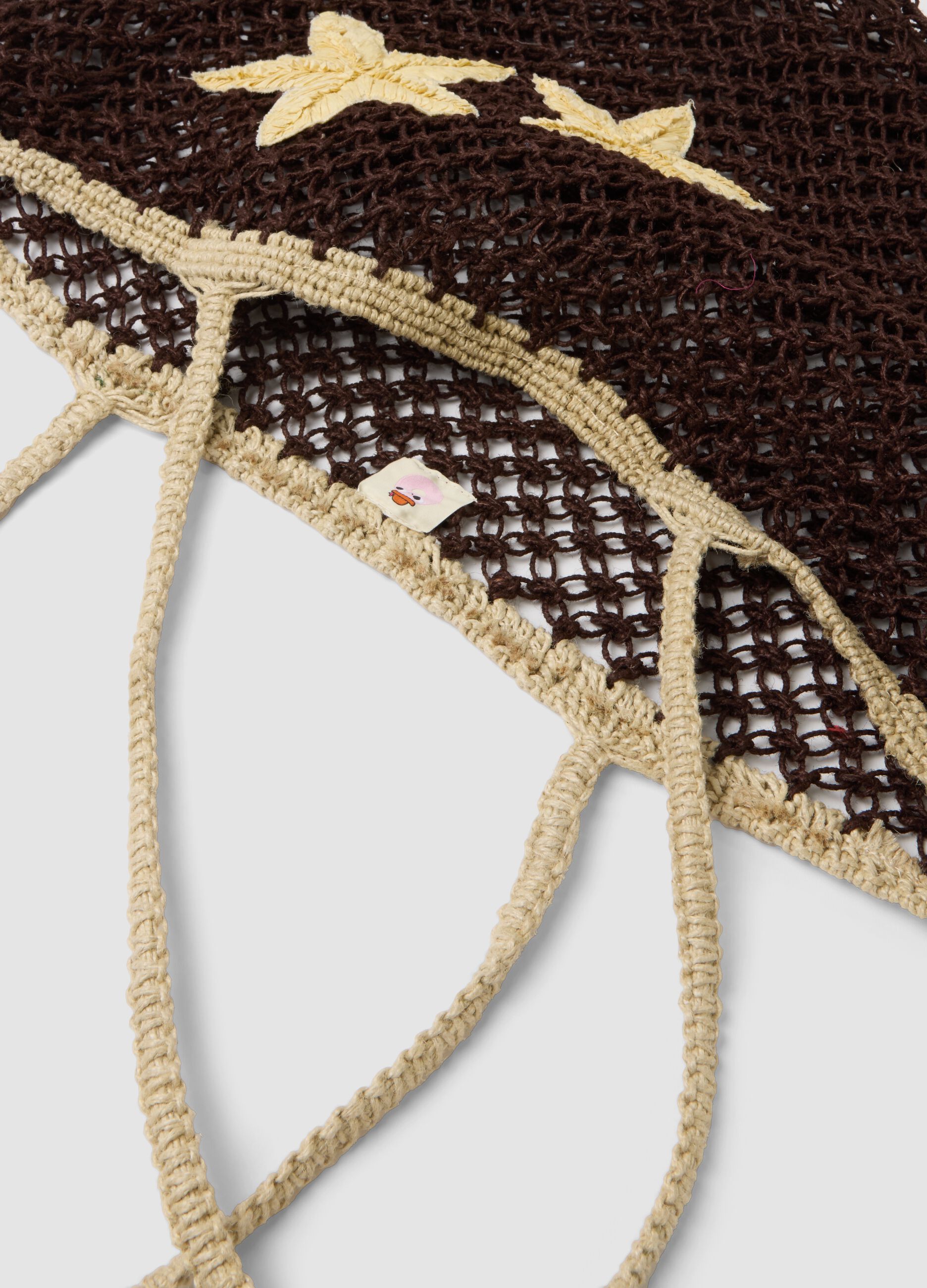 Multicolour open-weave jute-blend beach bag