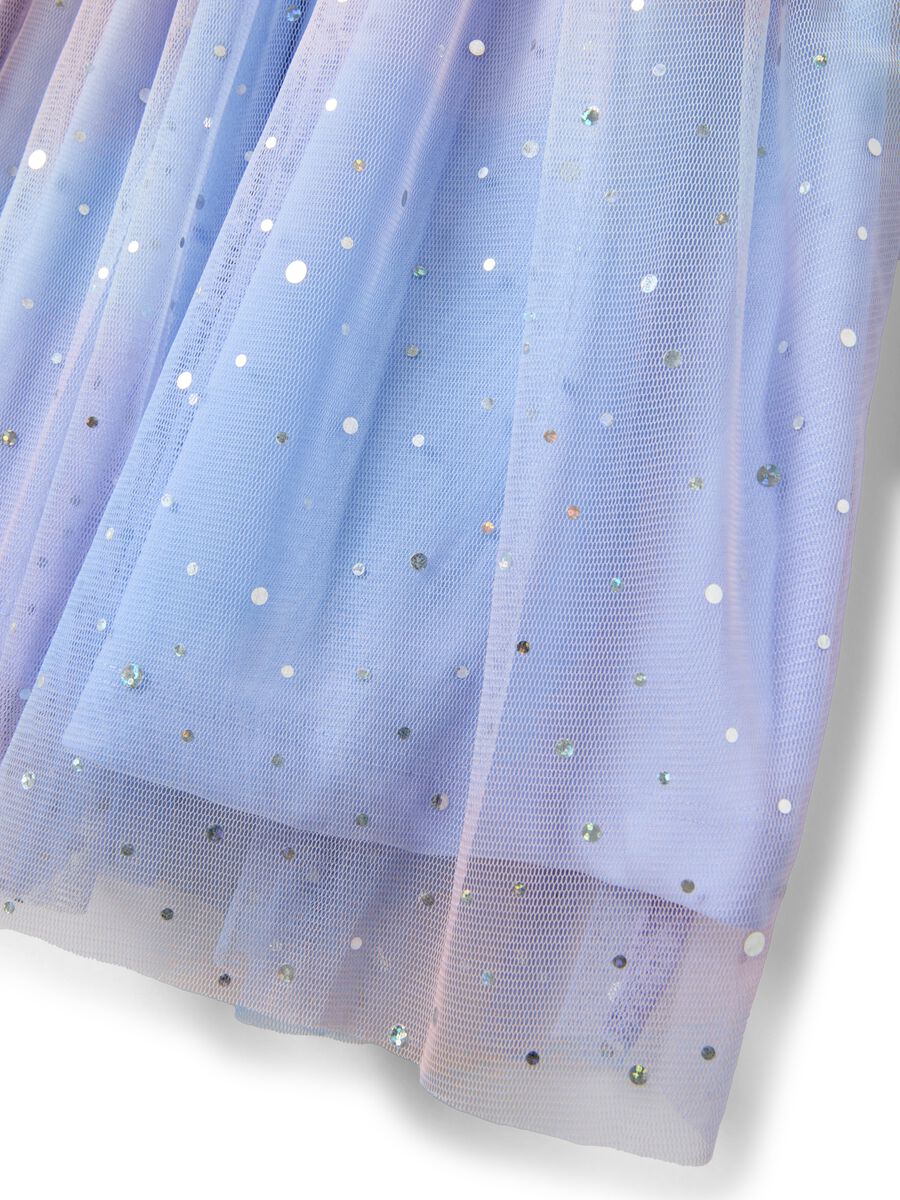 Abito bianco in cotone elasticizzato con gonna in tulle per bambina_2